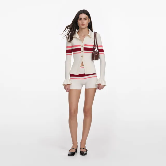Self Portrait Knitwear Cream Stripe Viskose Stricktop Creme
