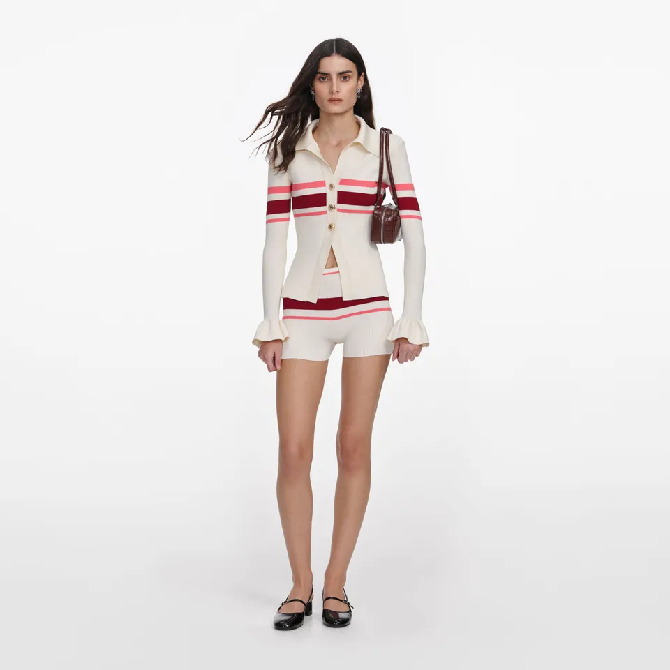 Self Portrait Knitwear Cream Stripe Viskose Stricktop Creme