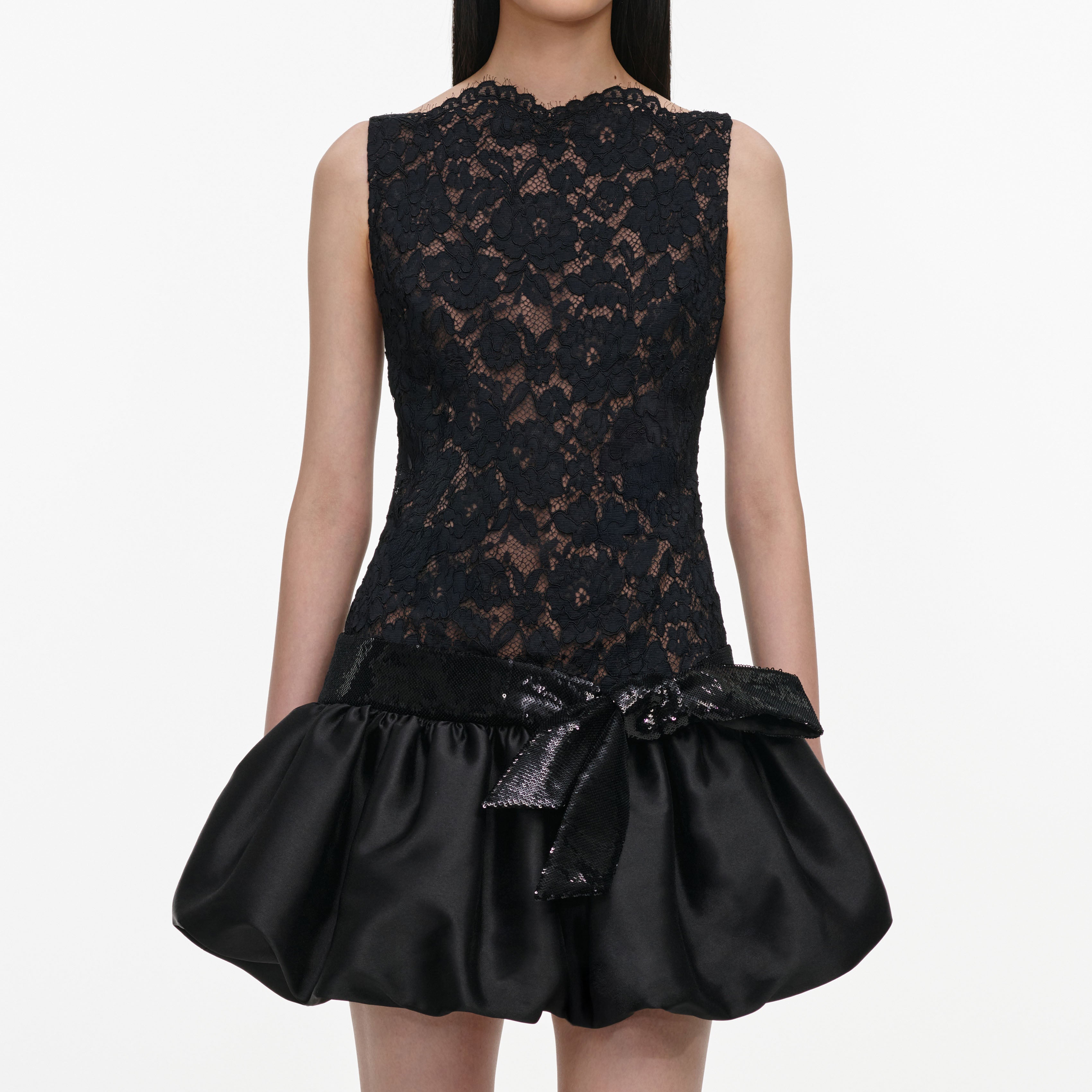 Self Portrait Black Lace Bubble Mini Kleid Schwarz