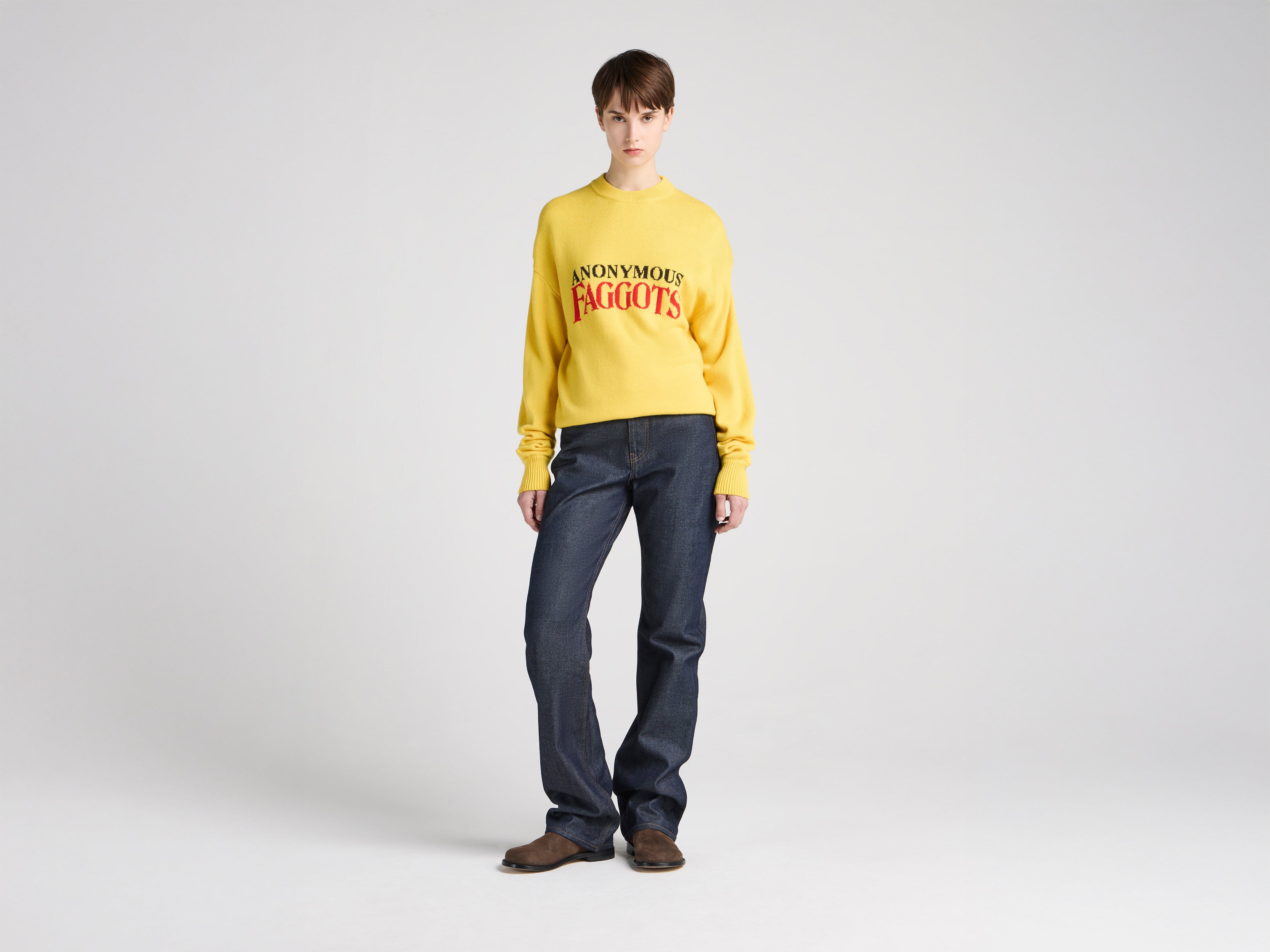 J.W.Anderson Knitwear Anonymous Faggots Jumper Damen Gelb Grafik