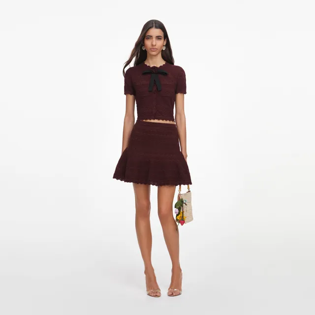 Self Portrait Brown Pointelle Knit Minirock braun Lochstrick