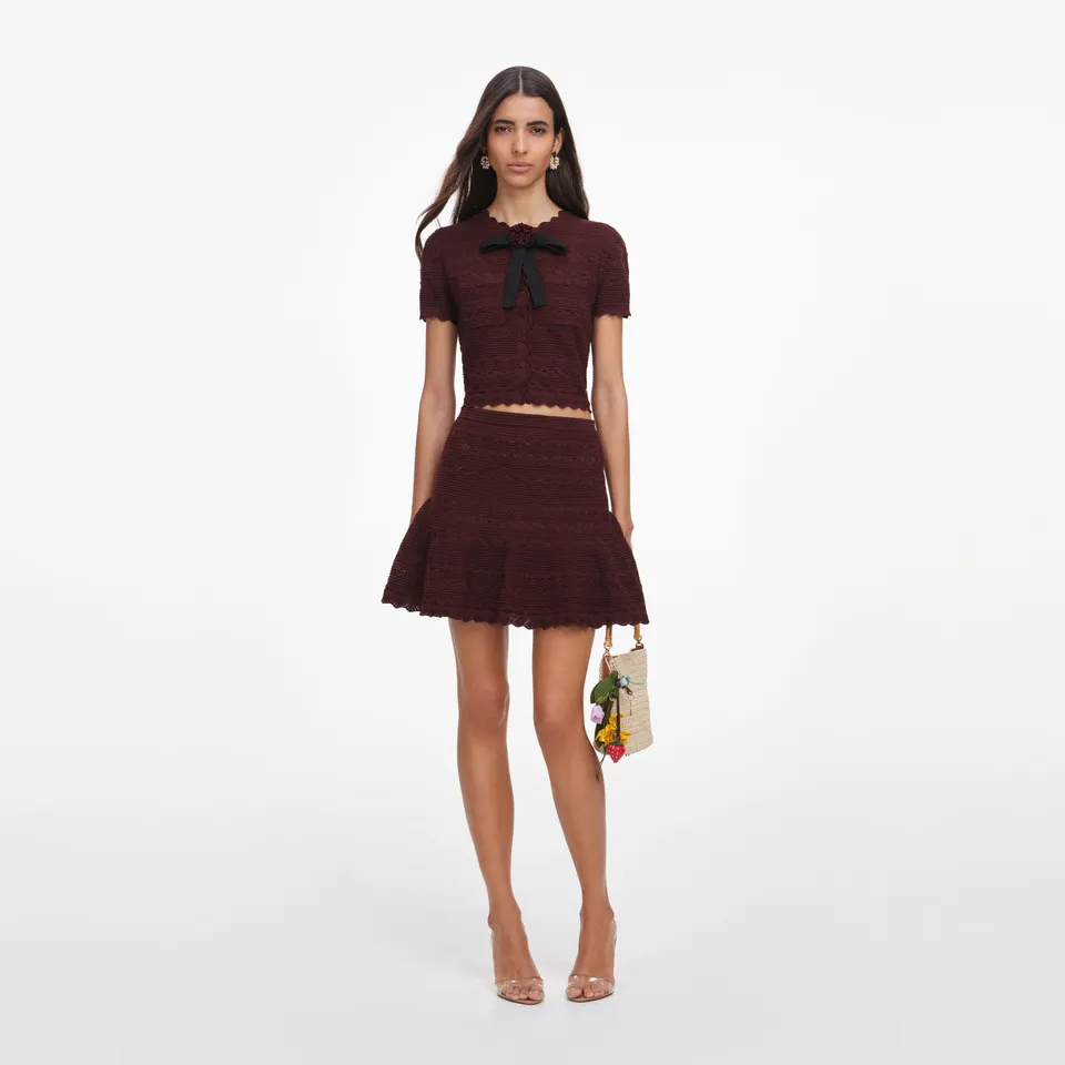 Self Portrait Brown Pointelle Knit Minirock braun Lochstrick
