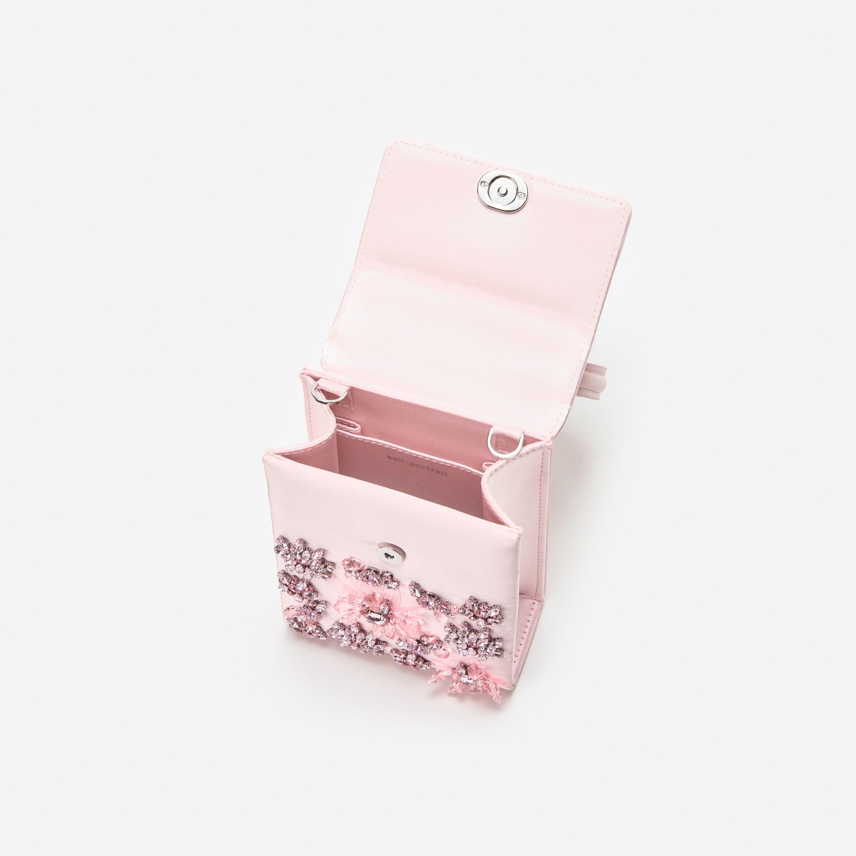 Self-Portrait Pink Satin Floral Crystal Mini Tasche Pink Satin