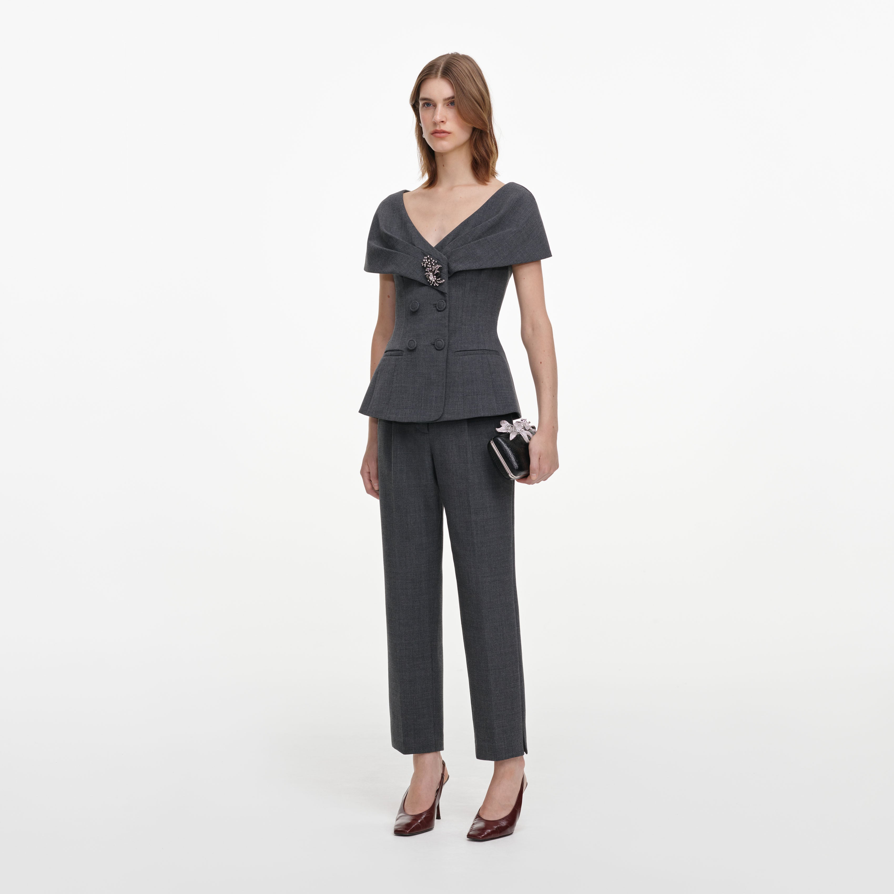 Self Portrait Grey Tailored Brooch Jumpsuit Grau