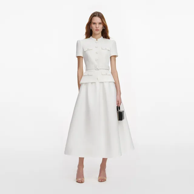 Self Portrait White Tailored Taffeta Midikleid Weiss