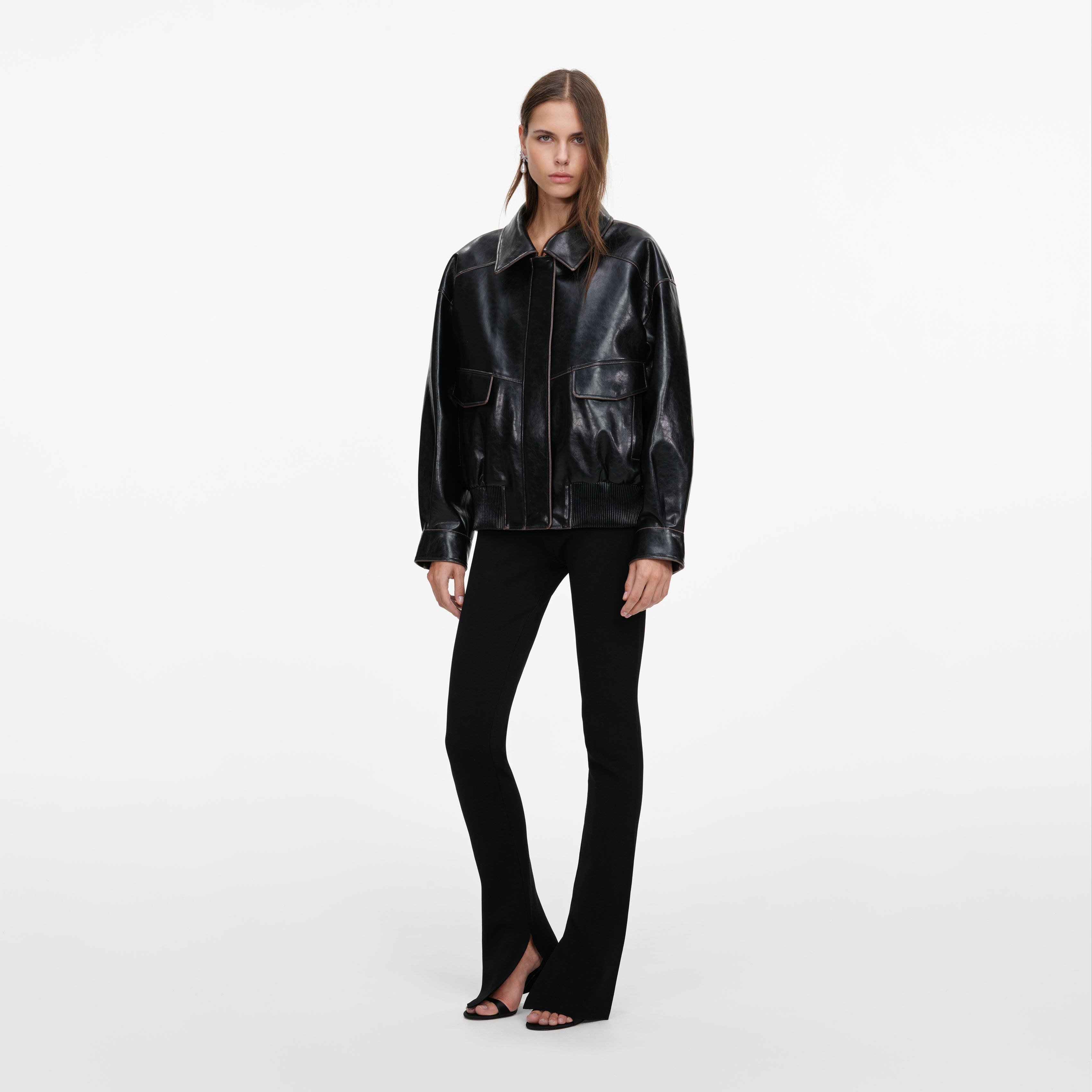 Self Portrait Outerwear Black Faux Leather Jacke schwarz