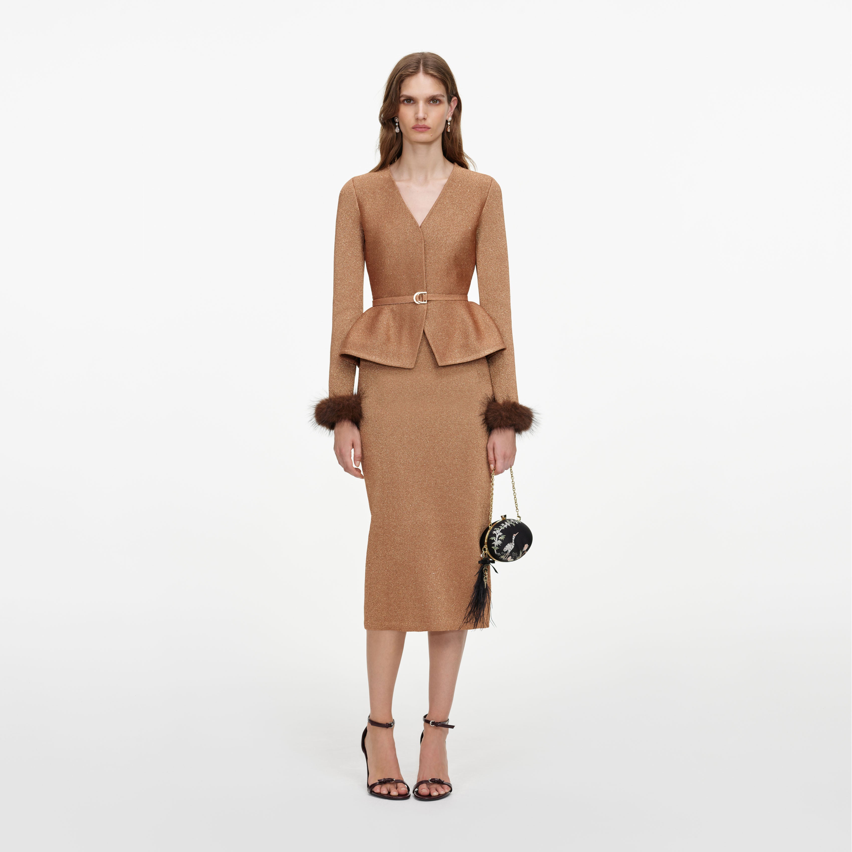 Self-Portrait Dresses Midikleid Gold Strick Fellkragen