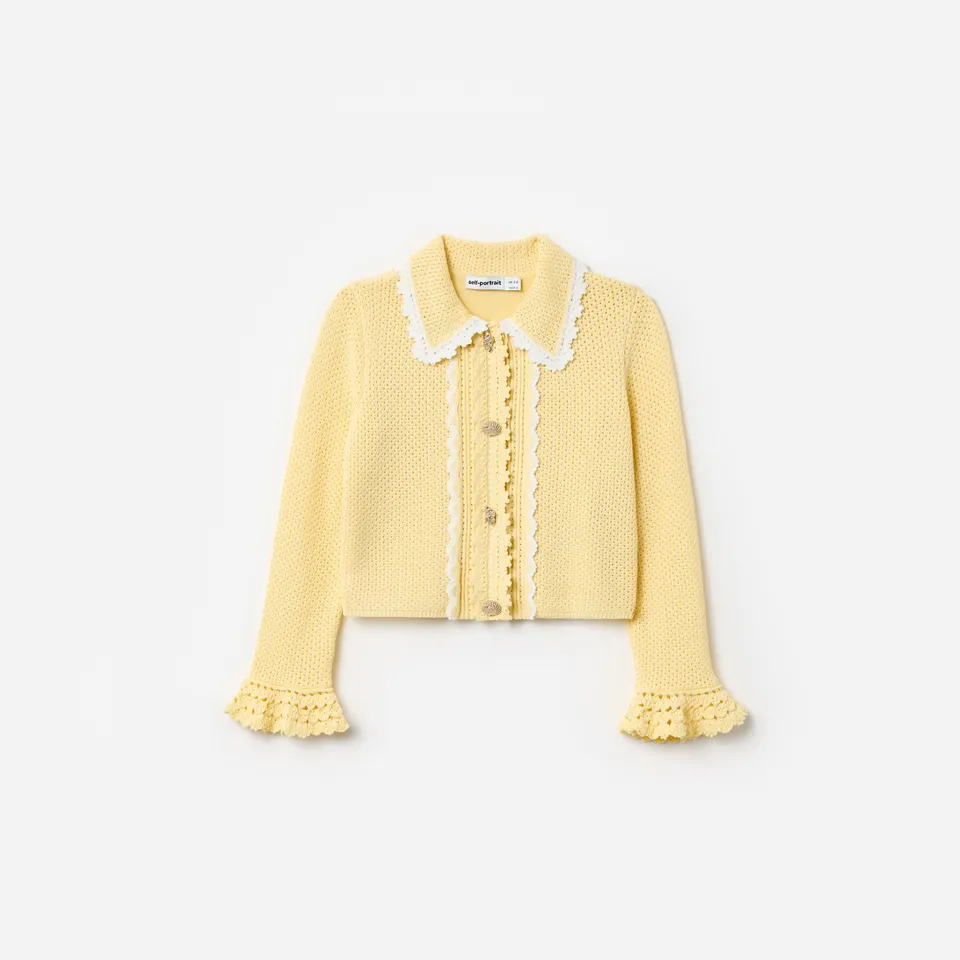 Self Portrait Knitwear Pointelle Frill Cardigan gelb Kinder