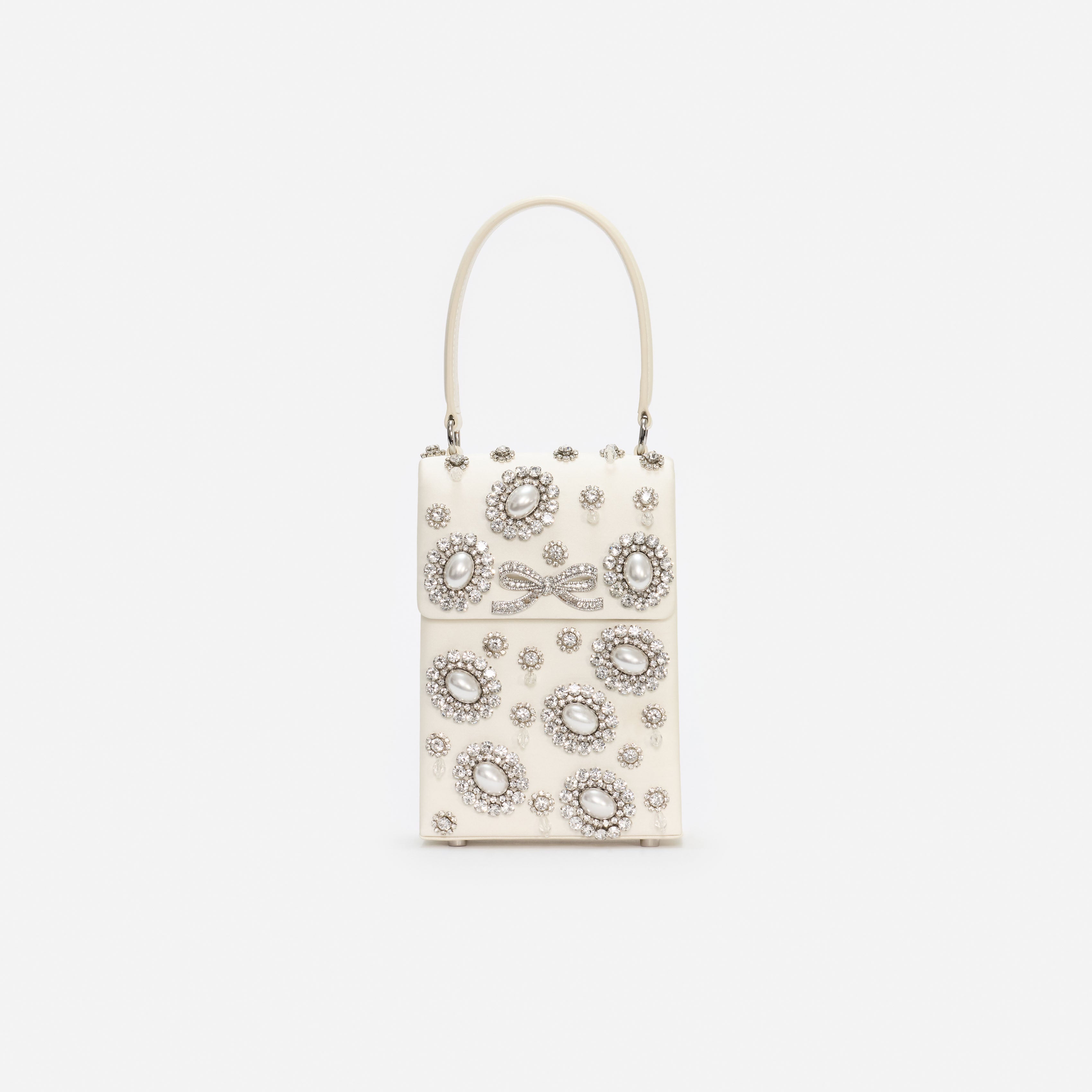 Self Portrait Crystal Mini Bow Bag Satin Creme One Size