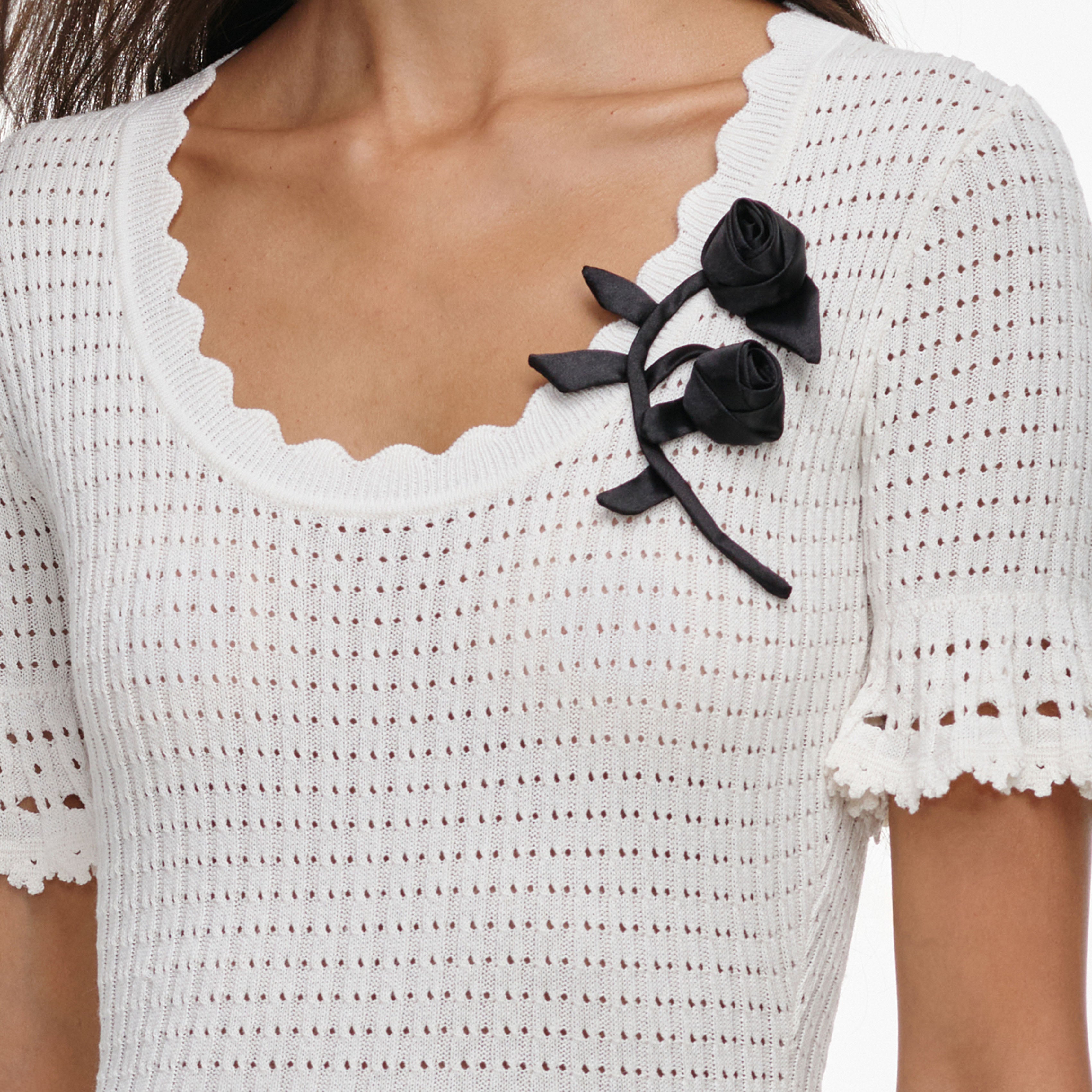 Self Portrait Pointelle Peplum Stricktop Creme