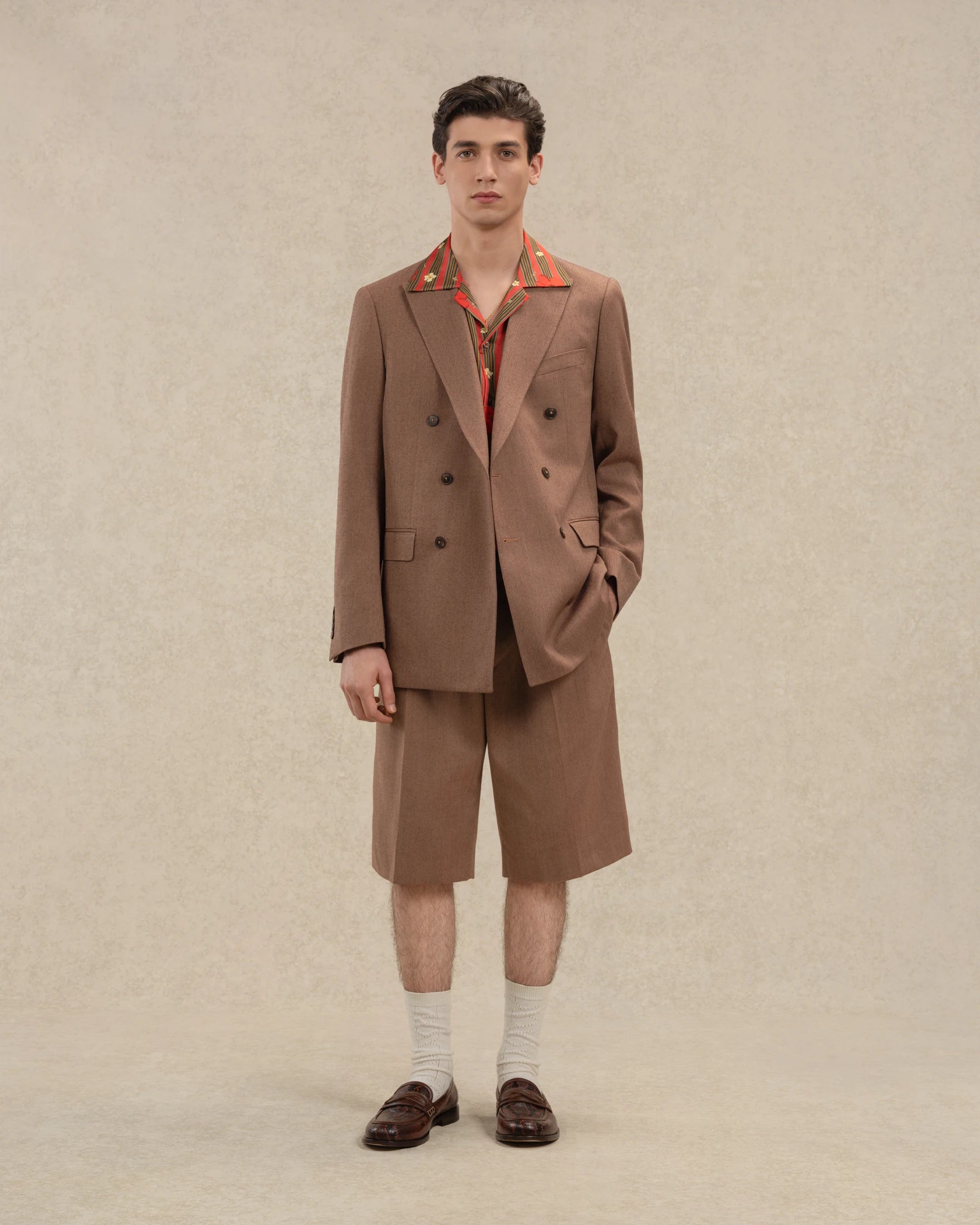 Drôle De Monsieur Chevrons Zweireiher Blazer Braun Wolle