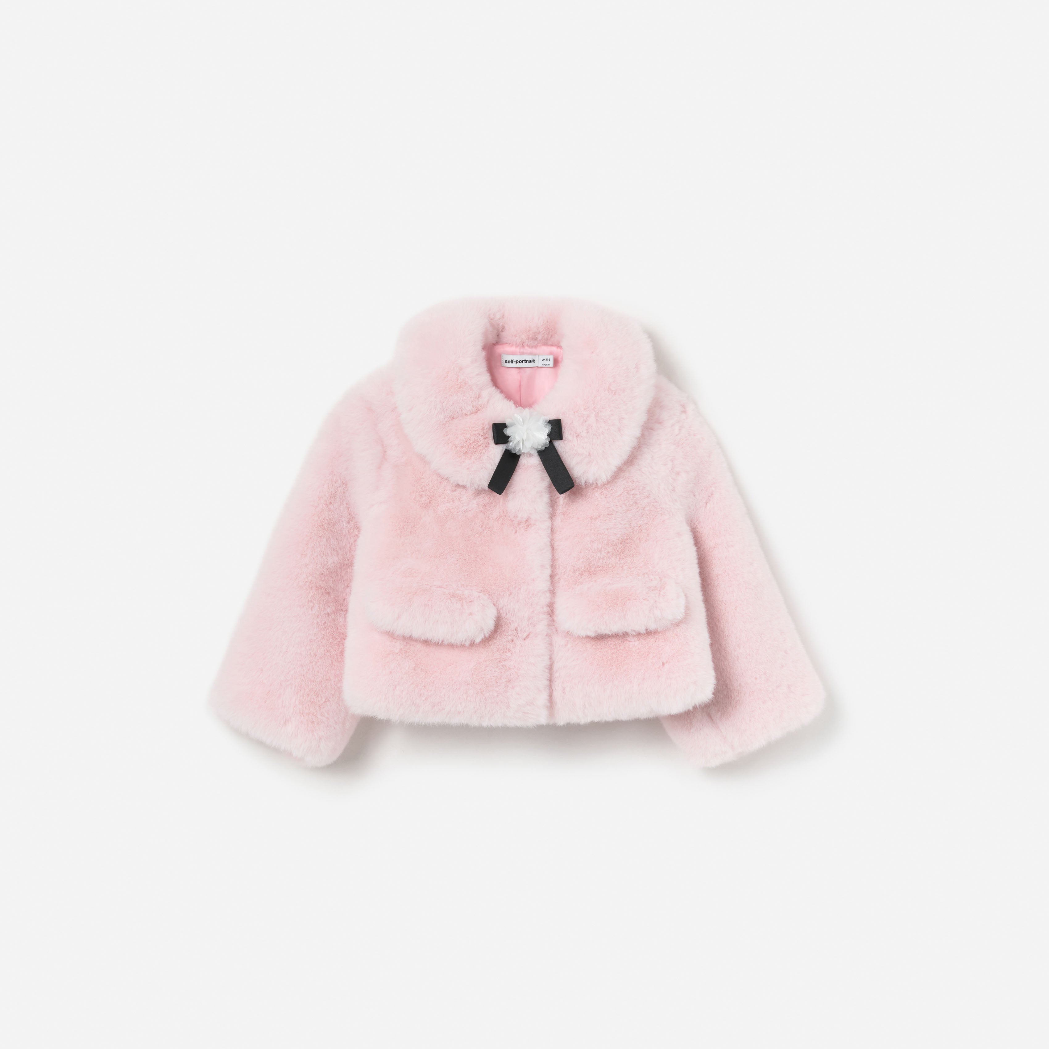 Self Portrait Outerwear Pink Faux Fur Bow Jacke Kinder Rosa