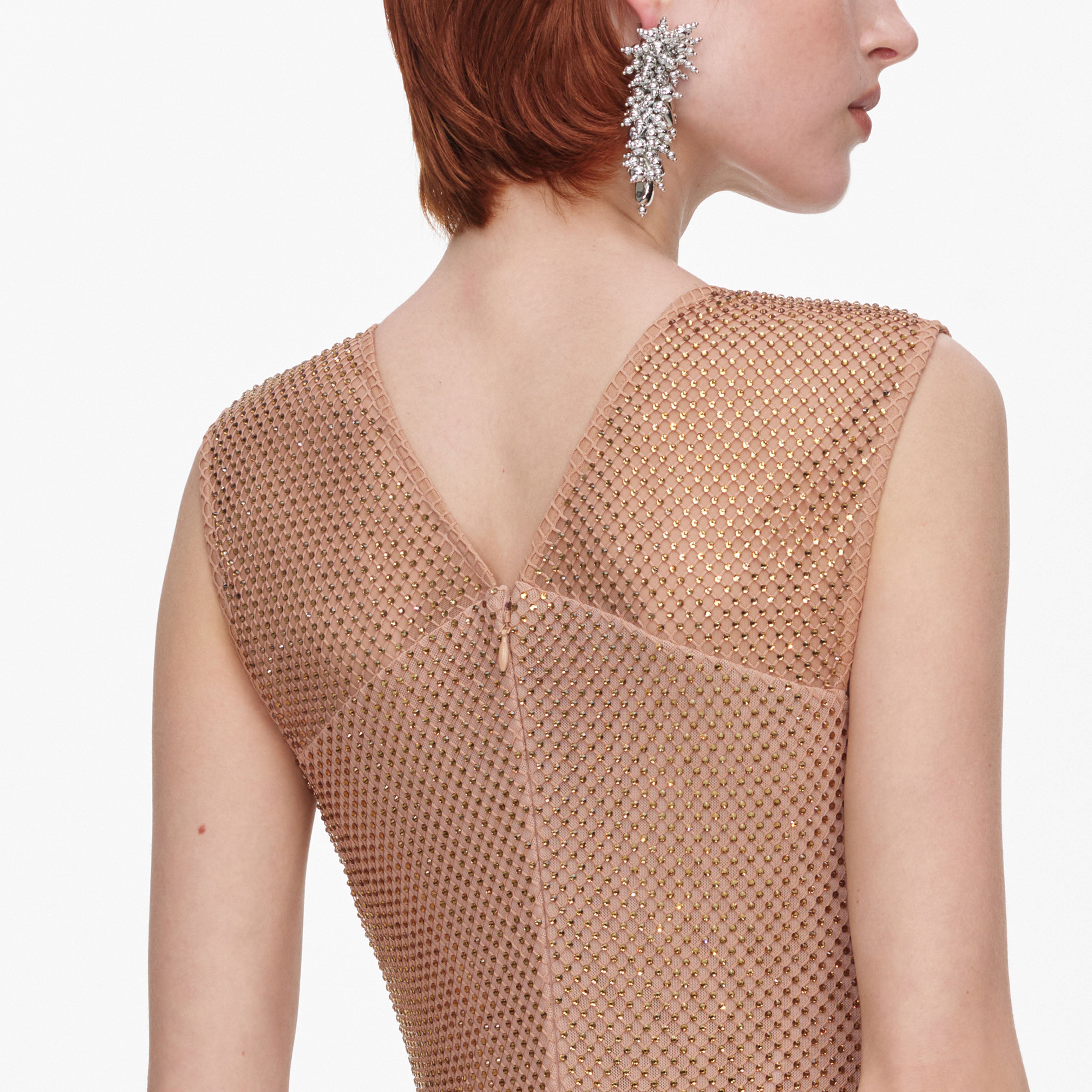 Self Portrait Fishnet Midikleid Champagne Strass