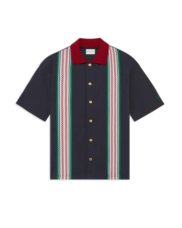 Drôle De Monsieur Stripes Band Piqué Shirt Dunkelgrau Baumwolle