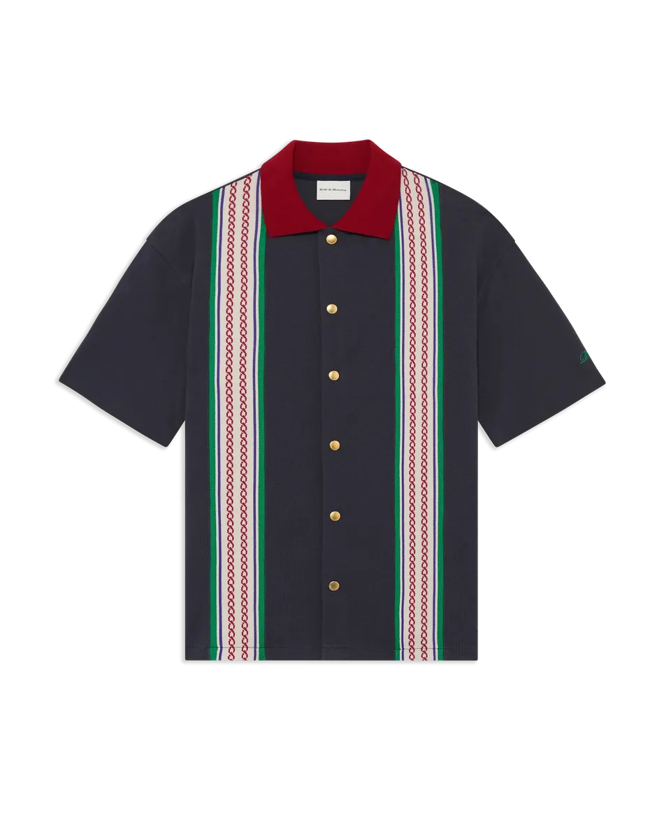 Drôle De Monsieur Stripes Band Piqué Shirt Dunkelgrau Baumwolle
