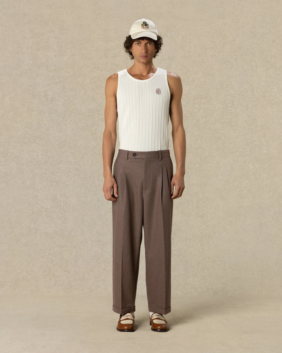 Drôle De Monsieur Cropped Pleated Hose Hellbraun Wolle