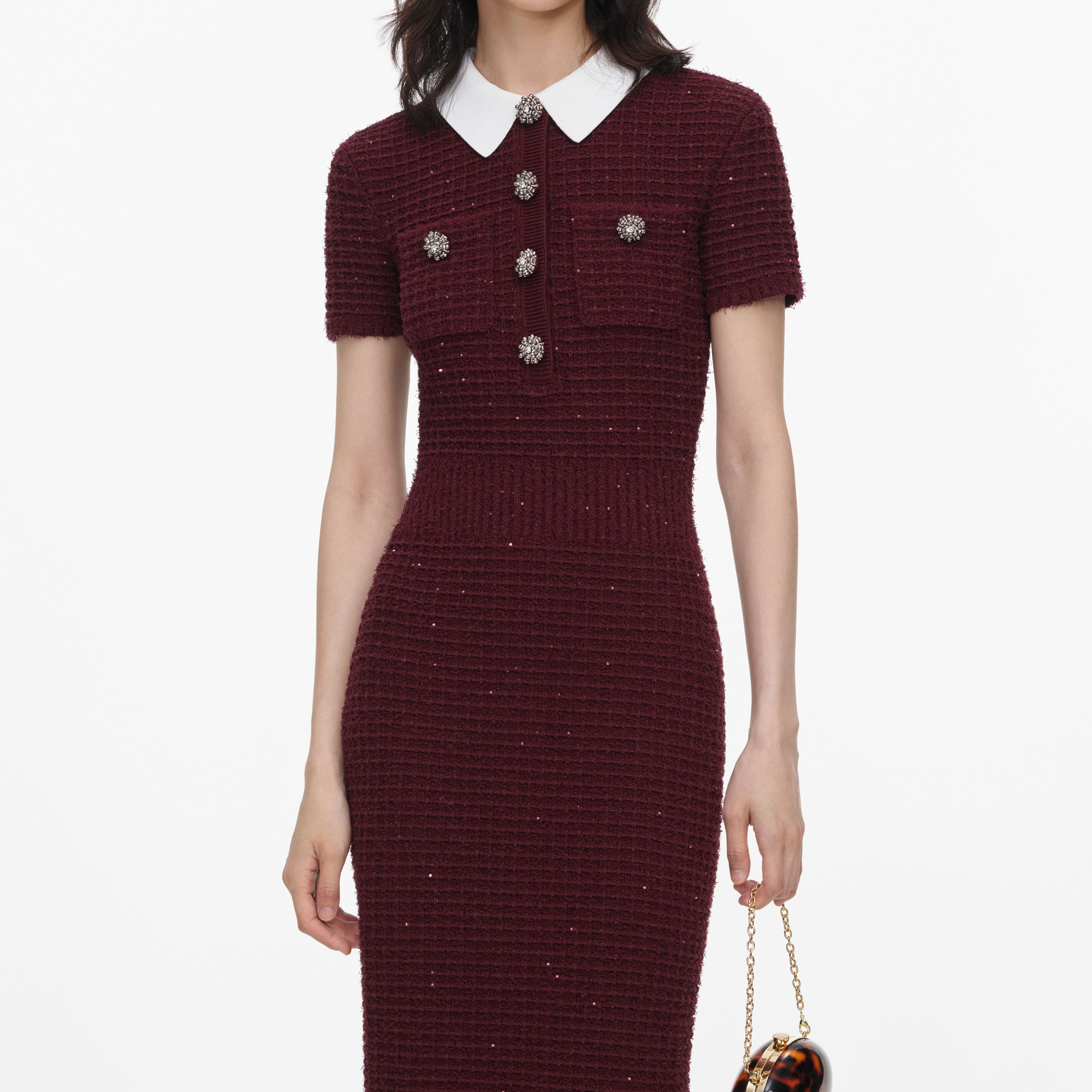 Self Portrait Burgundy Textured Midikleid Bordeaux Waffelstrick