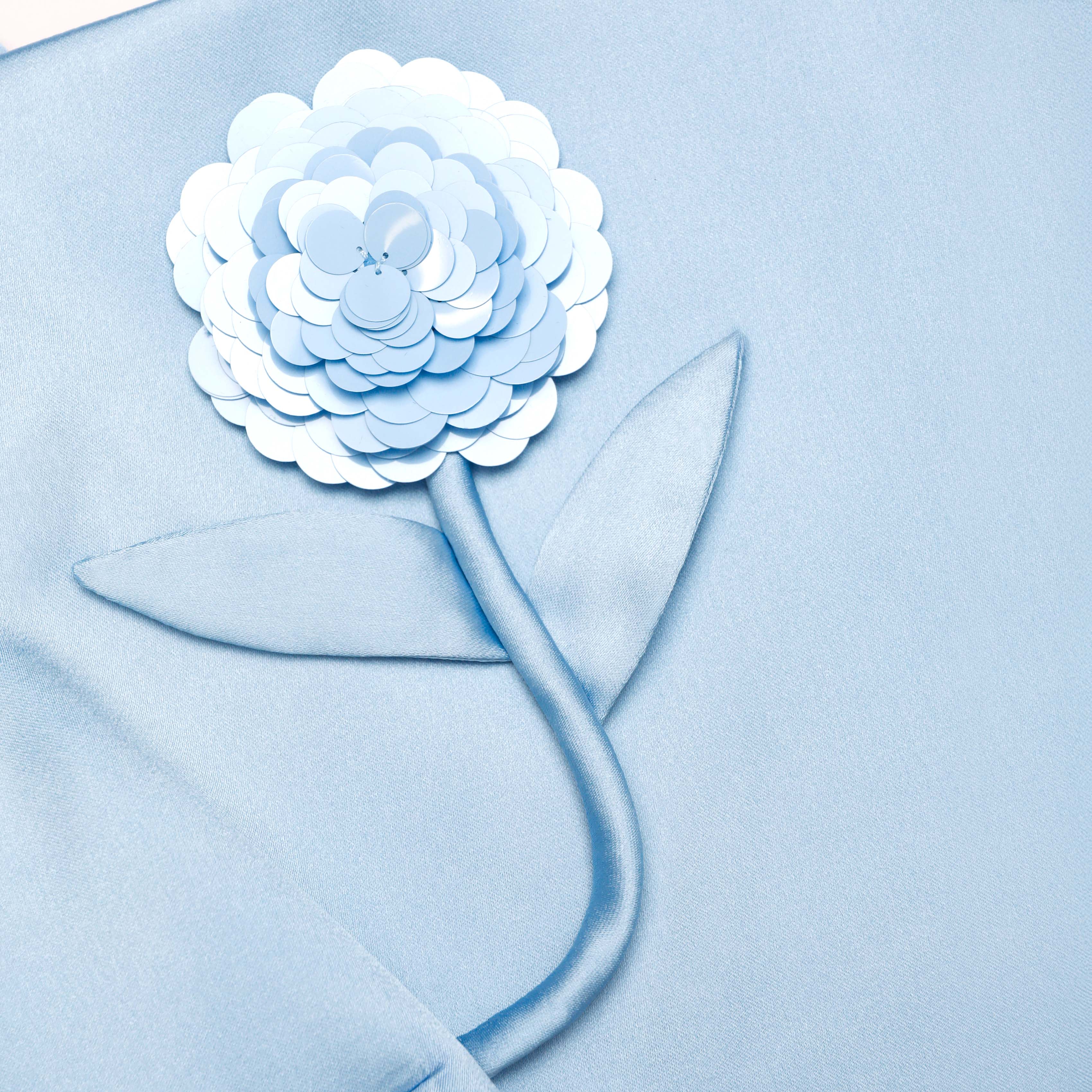 Self Portrait Blue Satin 3D Sequin Flower Top Blau Pailletten