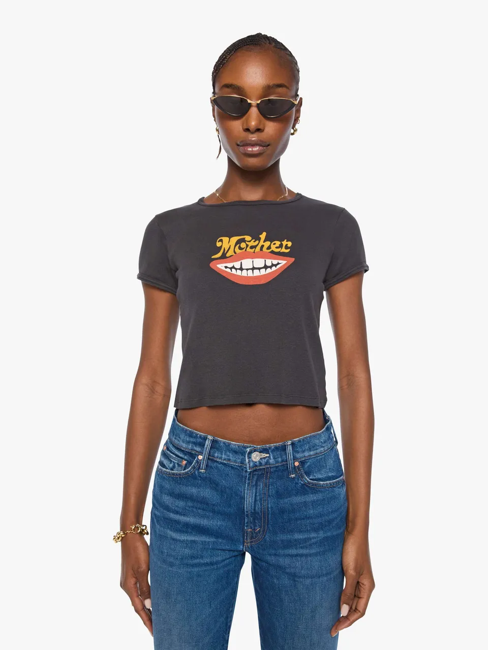 Mother The Itty Bitty Ringer T-Shirt MOTHER Mouth Schwarz