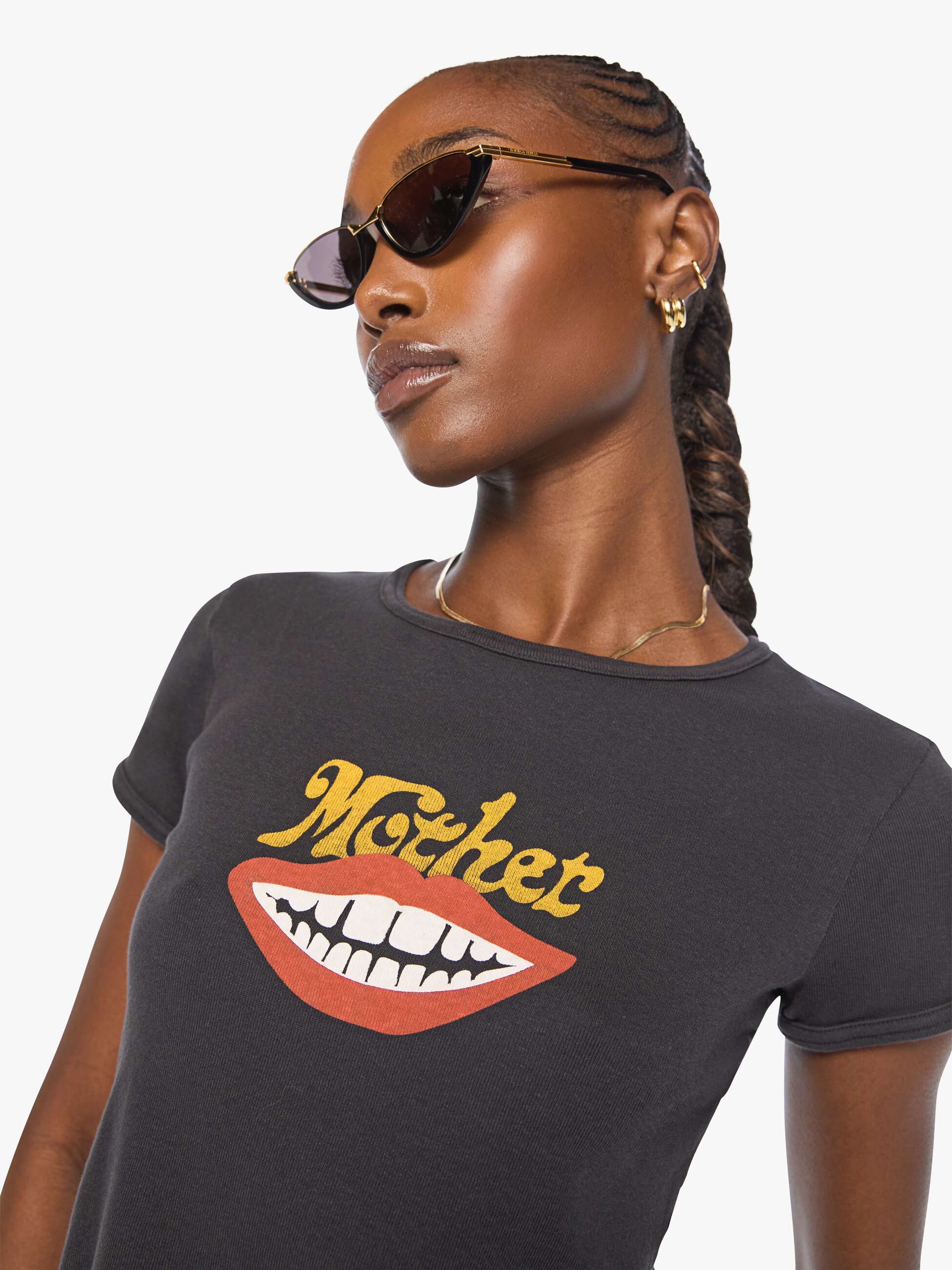Mother The Itty Bitty Ringer T-Shirt MOTHER Mouth Schwarz