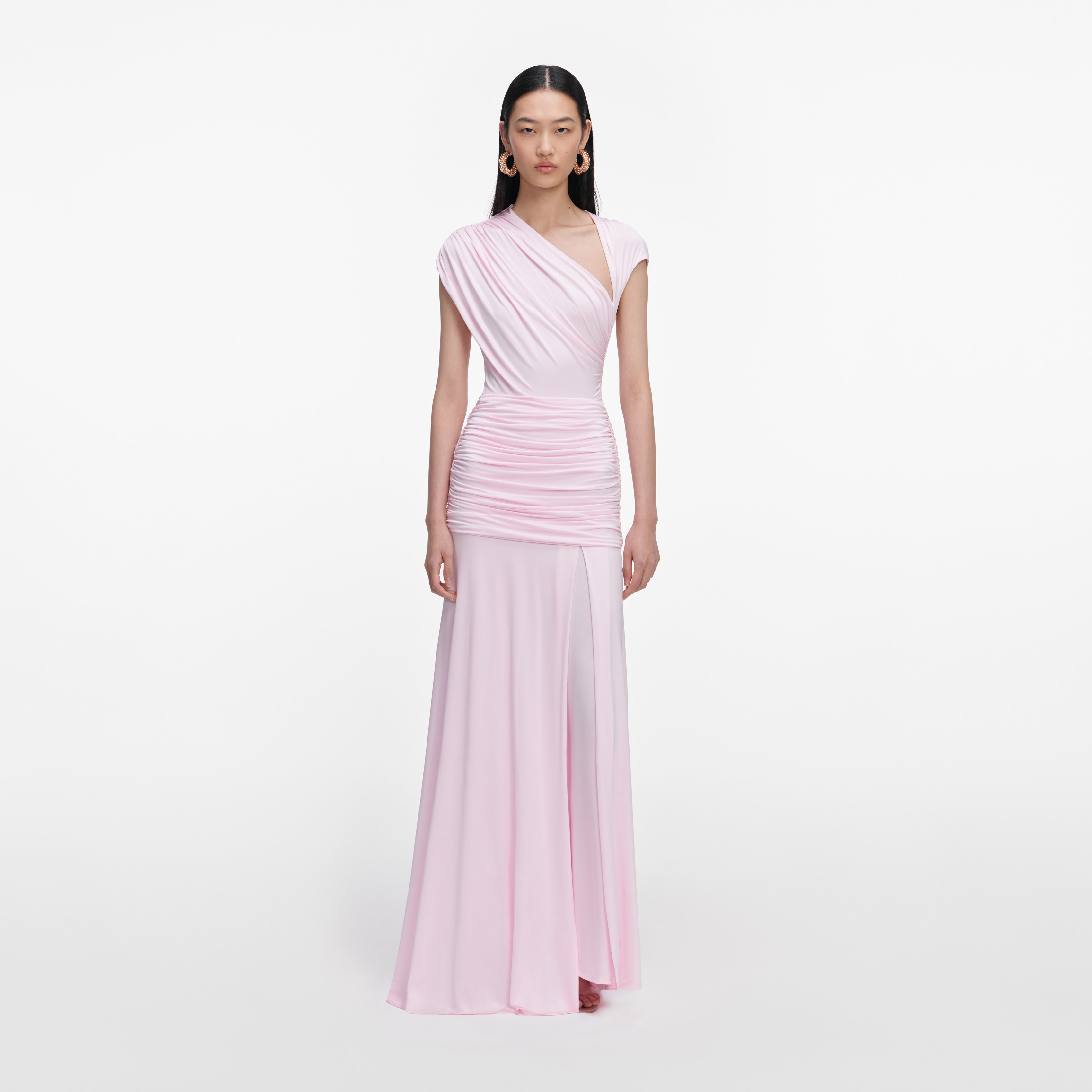Self Portrait Pink Jersey Draped Maxi Dress Kleid Pink UK 6