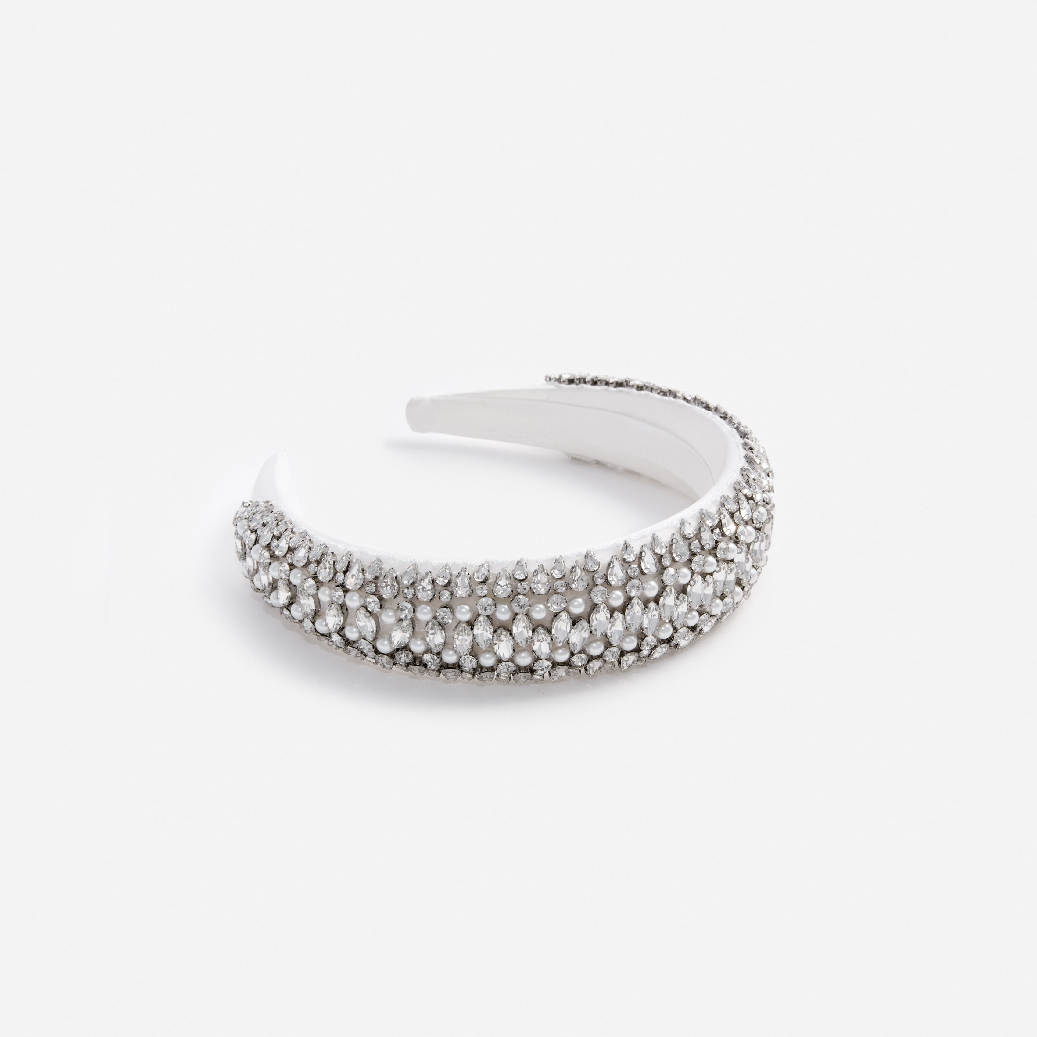 Self Portrait Pearl Crystal Satin Headband creme