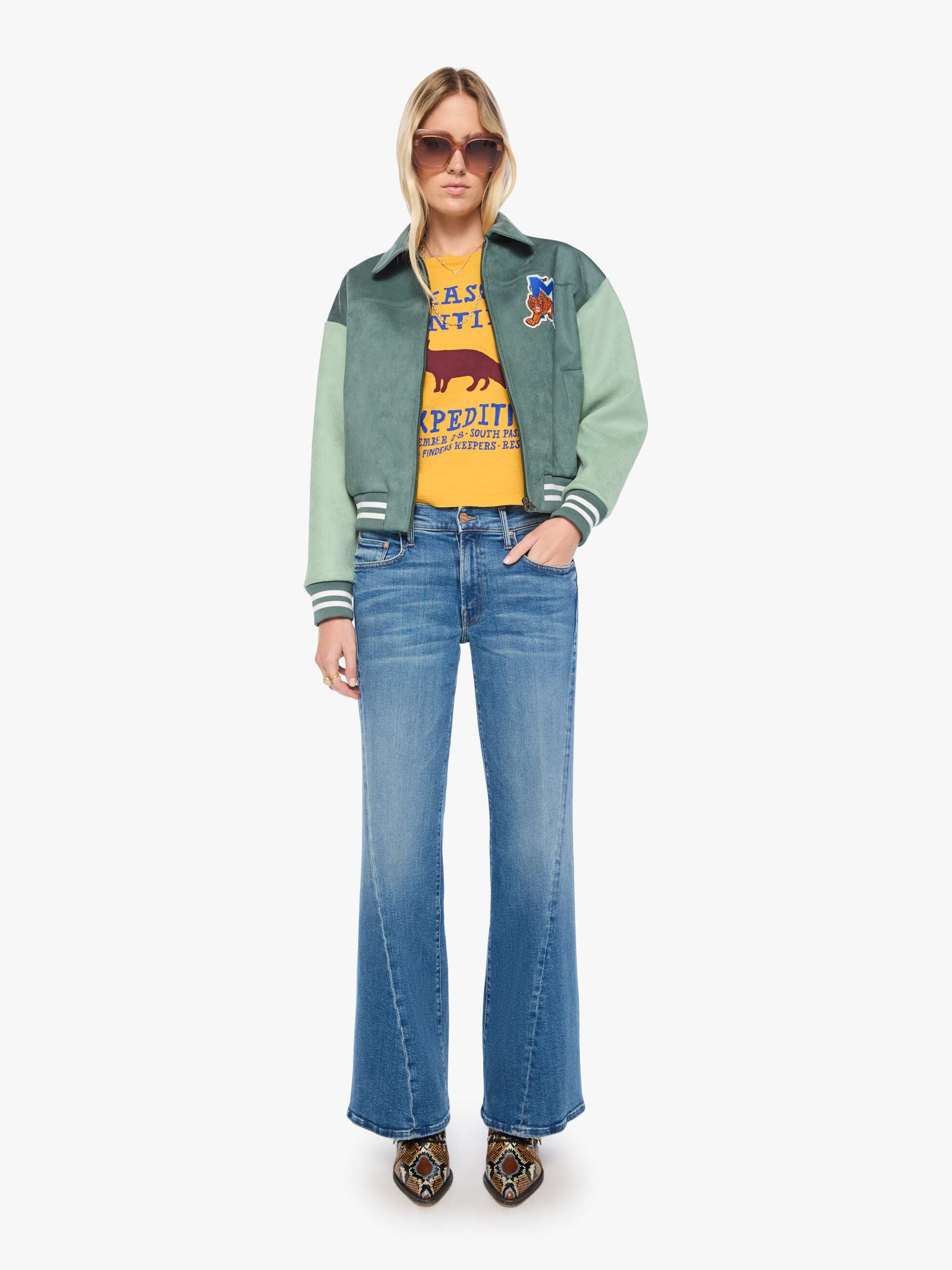 Mother The Oversized Letterman Jacke Grün Faux-Suede