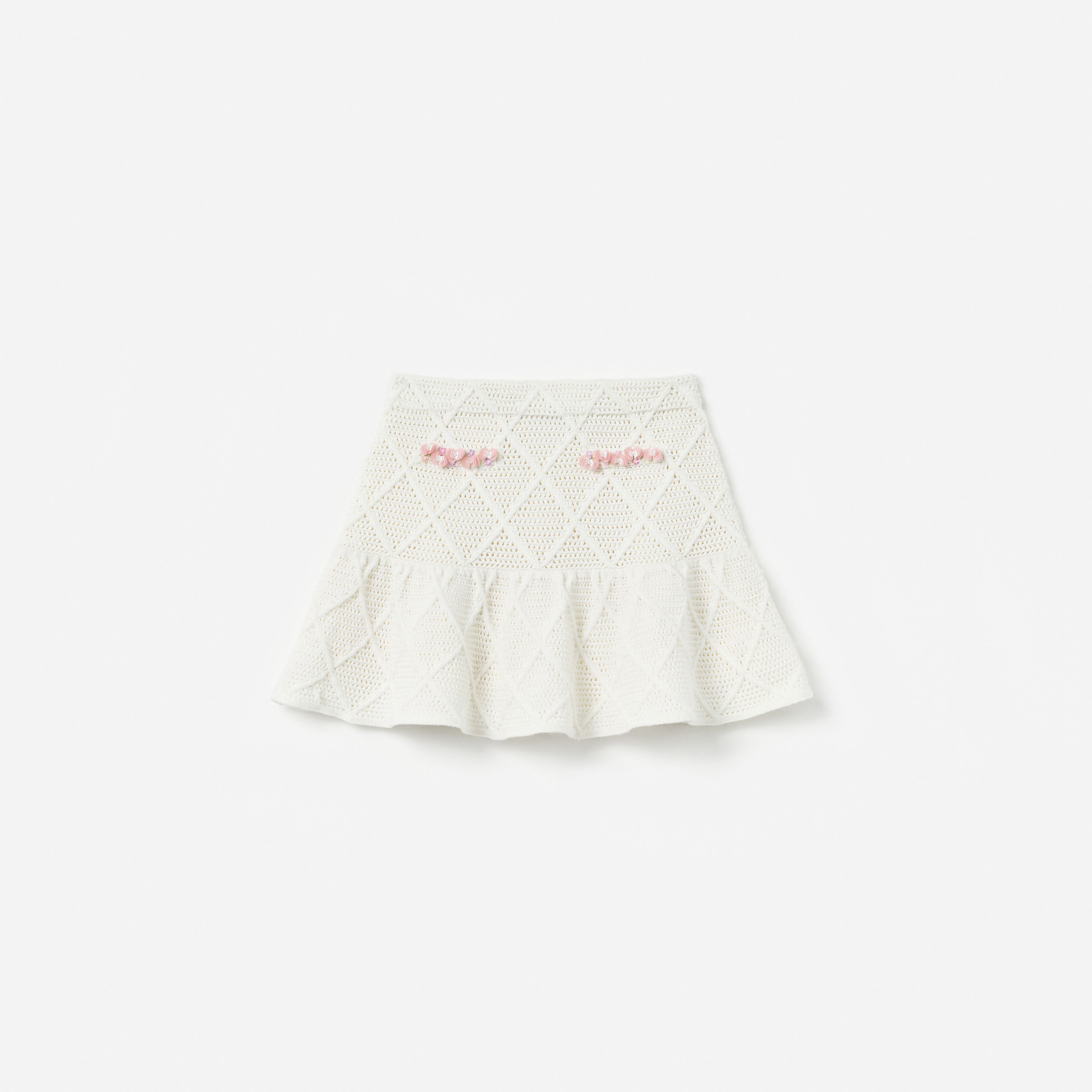 Self Portrait Cream Diamond Knit Skirt Strickrock Creme