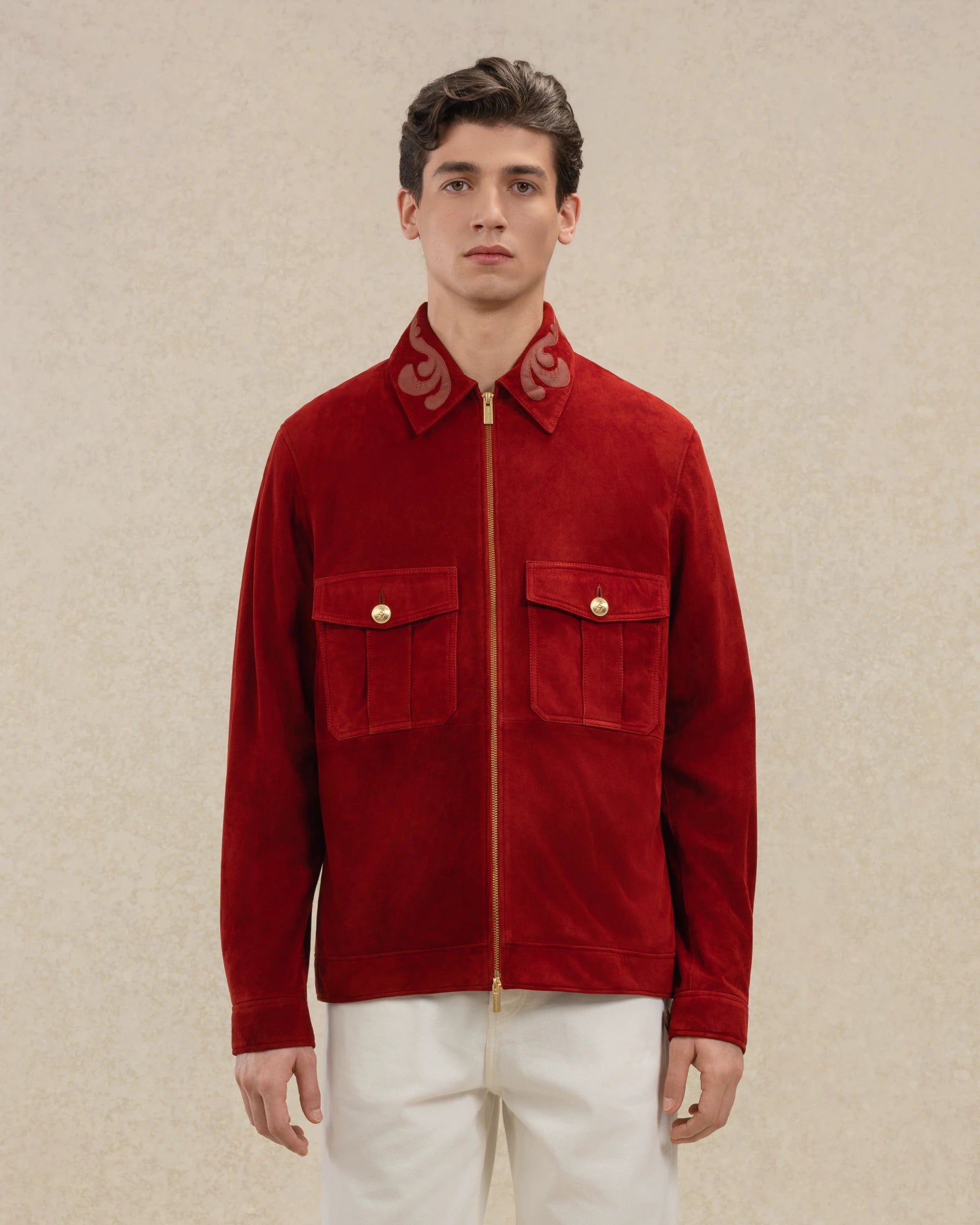 Drôle de Monsieur Veste Suède Lederjacke Wildleder Dunkelrot