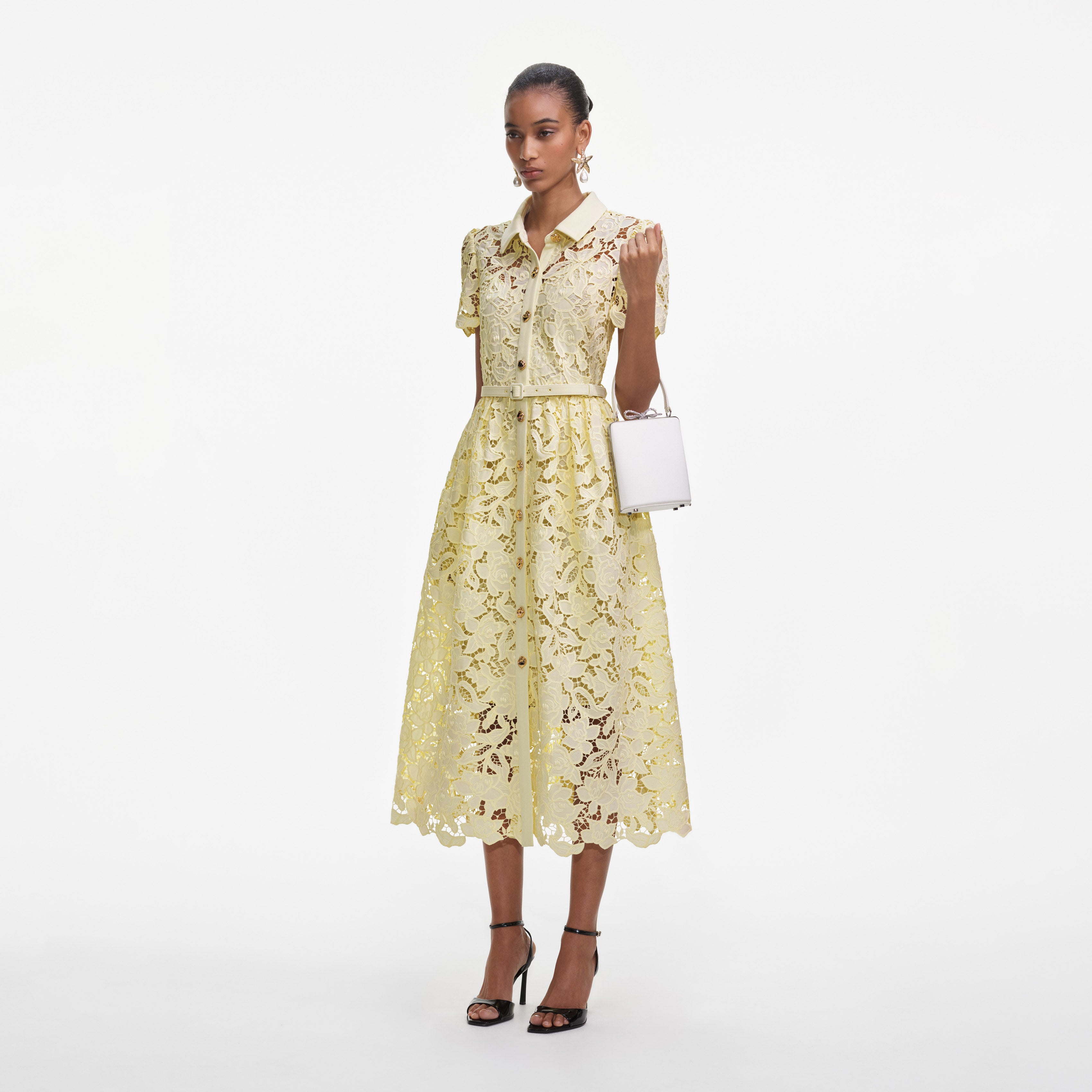 Self Portrait Yellow Lace Collared Midikleid Gelb Spitze