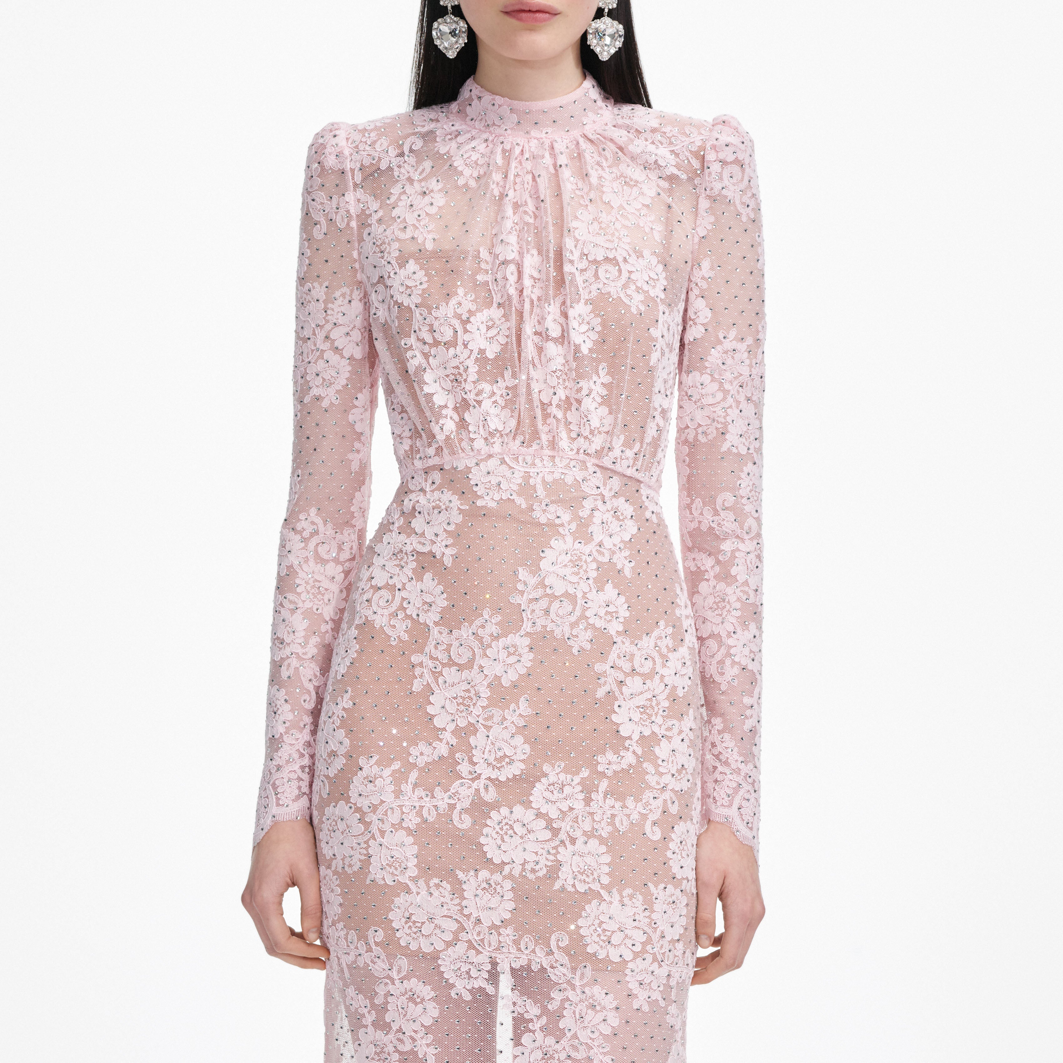 Self Portrait Pale Pink Rhinestone Maxi Kleid Rosa UK 6 Spitze