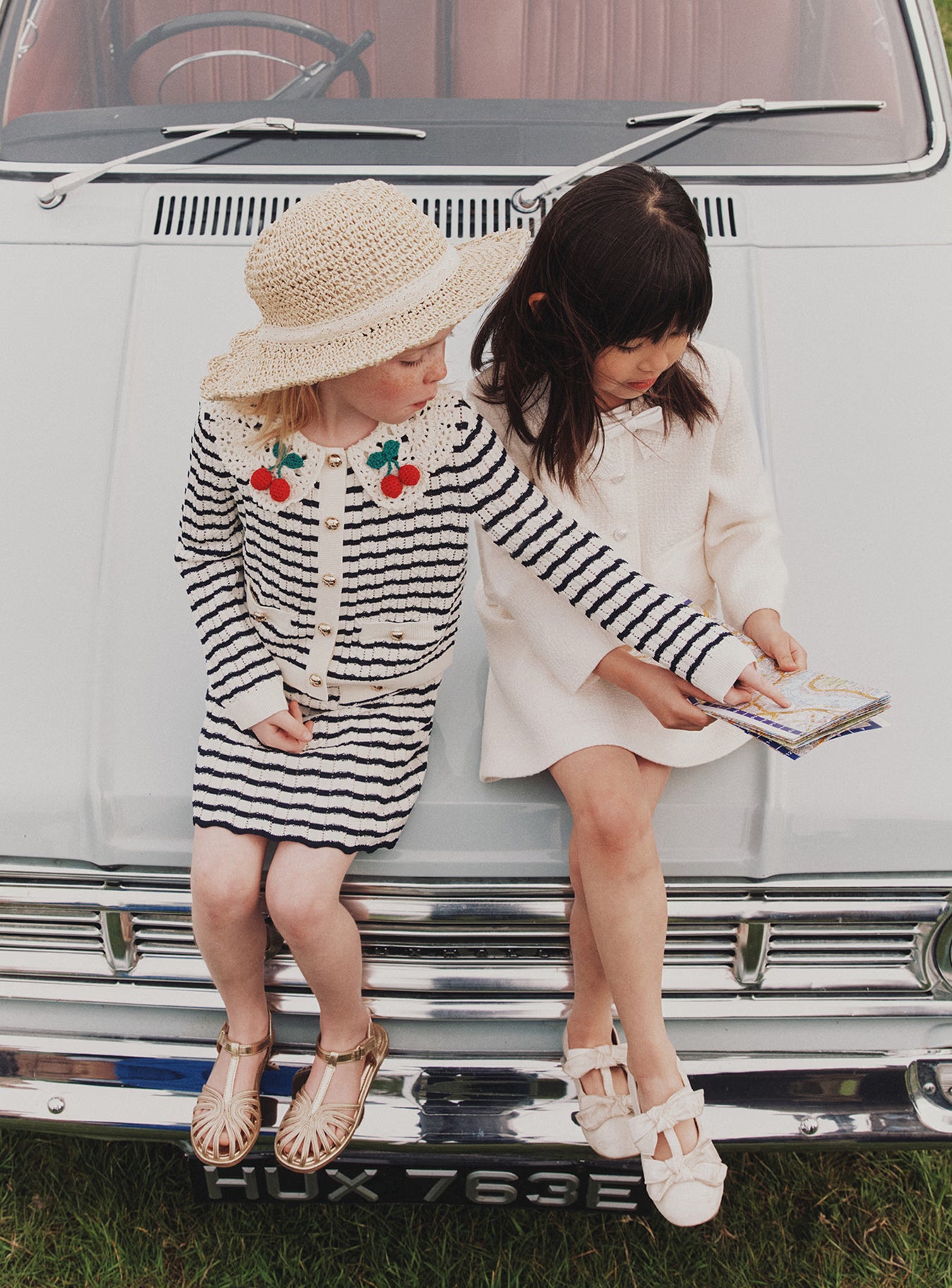 Self-Portrait Striped Cardigan Creme Navy Kinder Kirschen