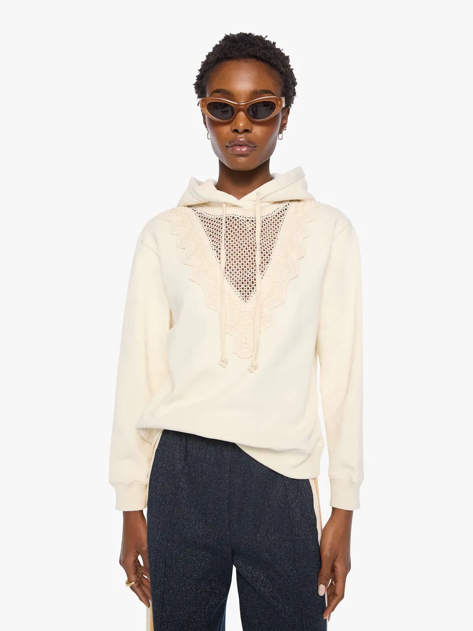 Mother The Accent Square Hoodie Antique White Baumwolle
