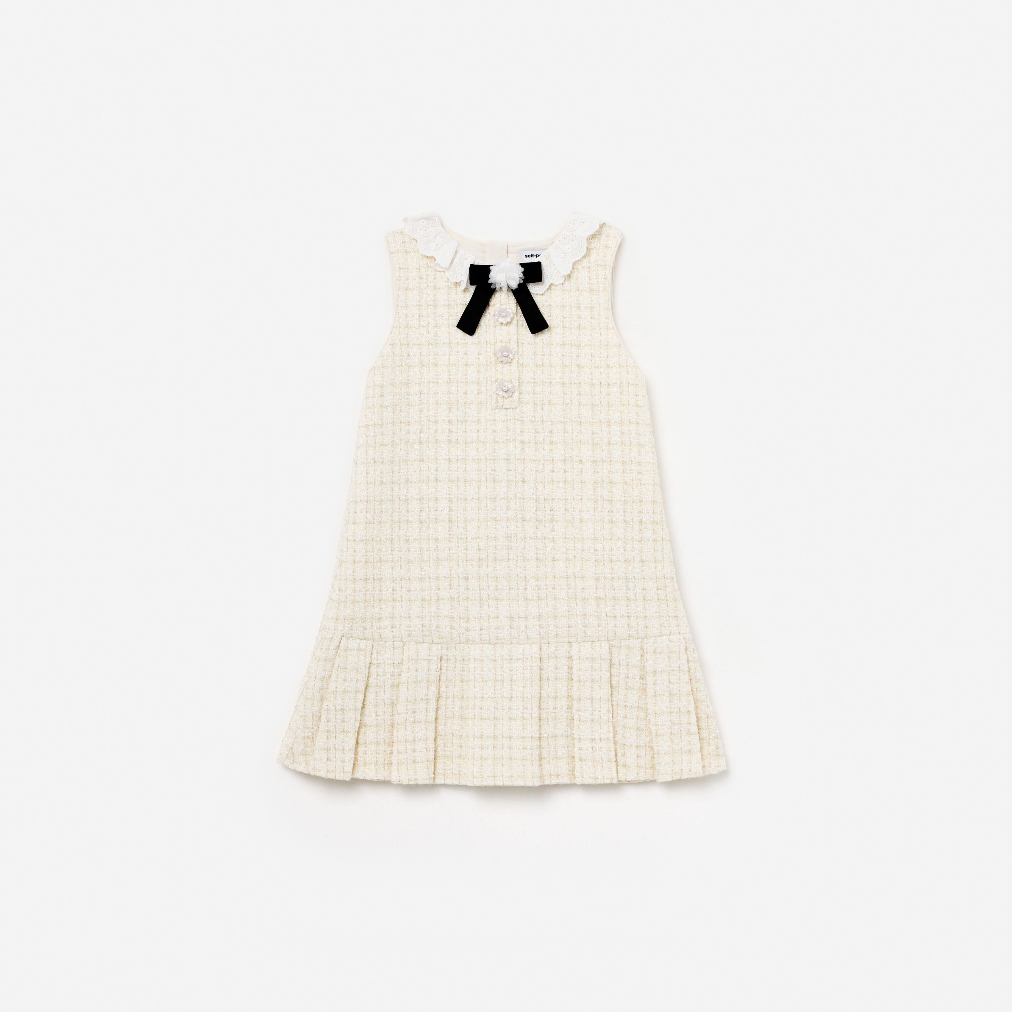 Self Portrait Cream Boucle Bow Kleid Creme Kinder Schleife