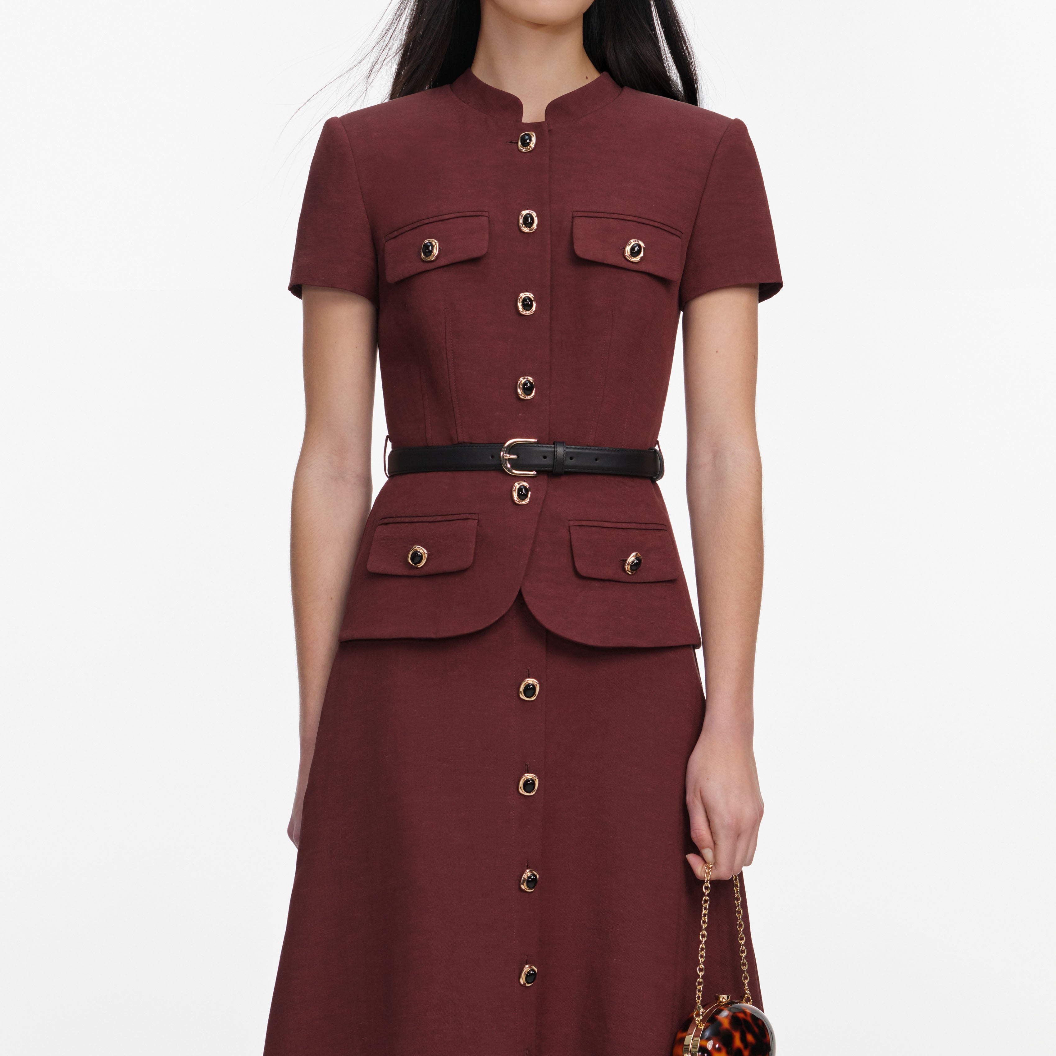 Self Portrait Dresses Brown Peplum Midi Kleid braun Leinen