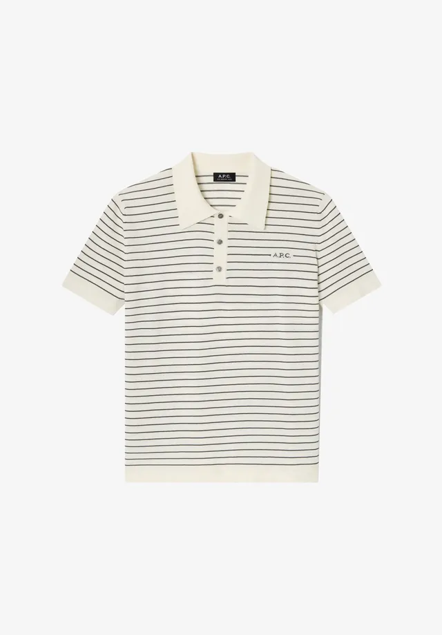A.P.C. Polohemd Ecru Gestreift Slim Fit Kurzarm