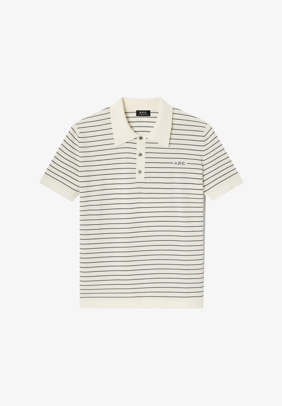 A.P.C. Polohemd Ecru Gestreift Slim Fit Kurzarm