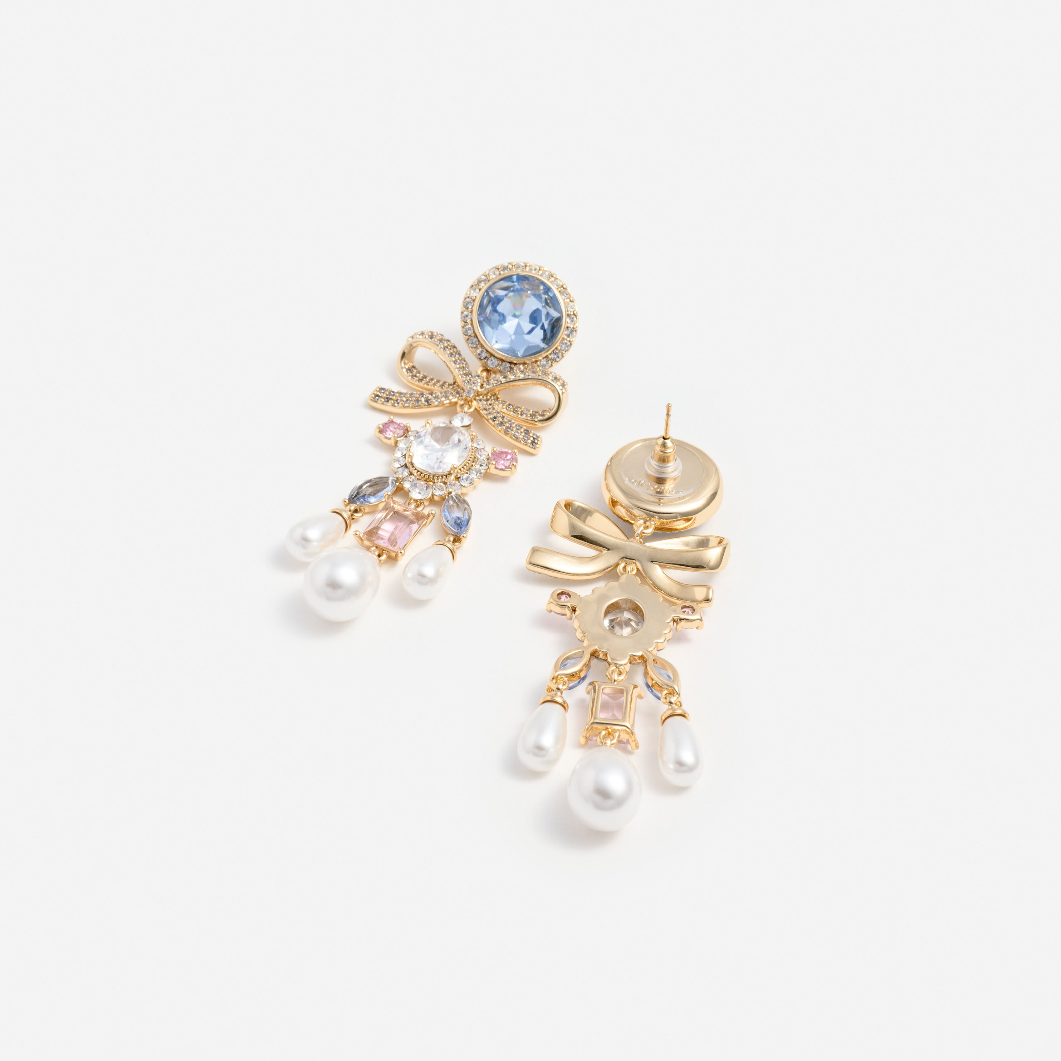 Self Portrait Gold Multi Crystal Bow Pearl Droplet Ohrringe