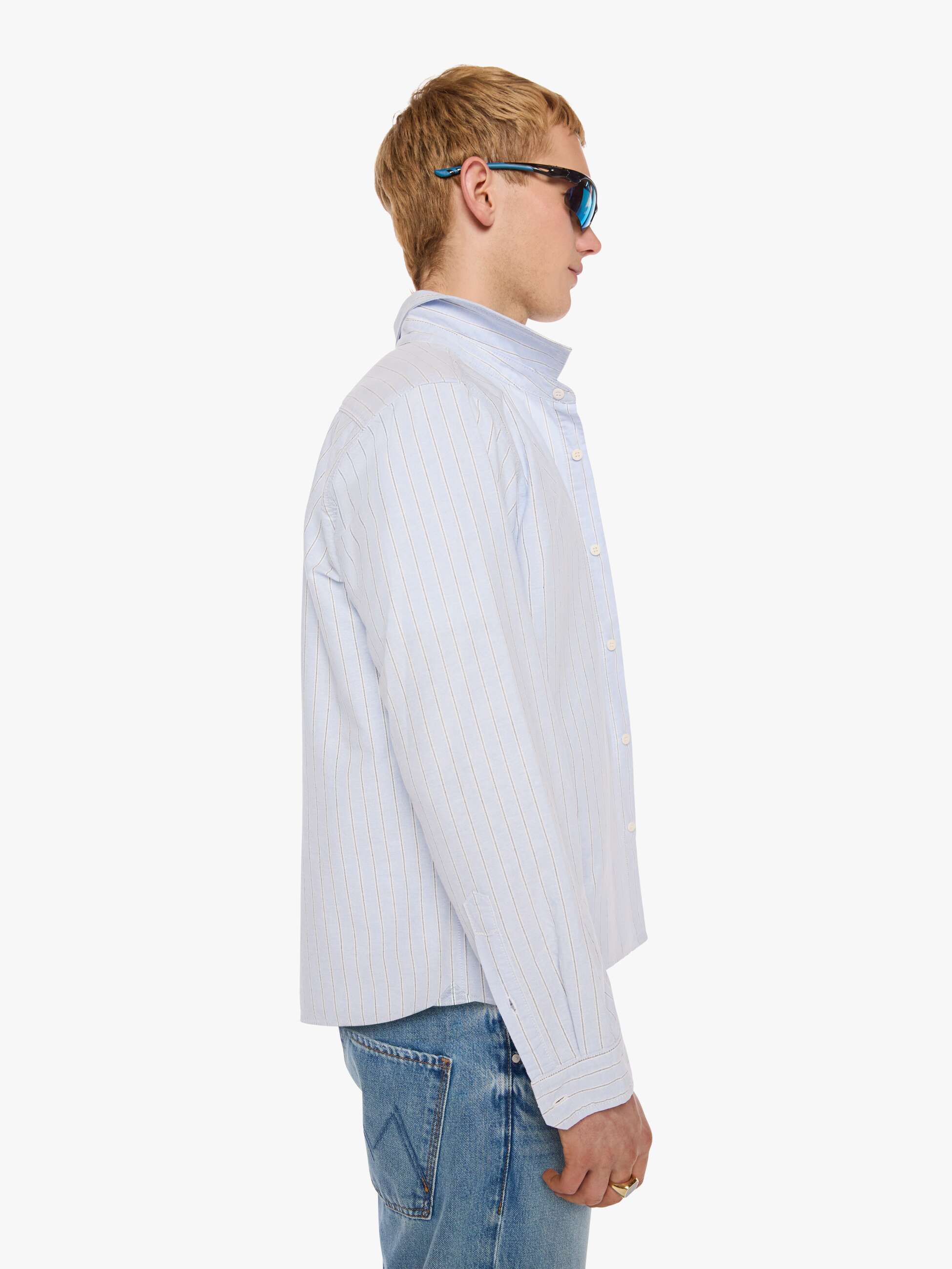 Mother Back To Square One Hemd Light Blue Stripe Baumwolle