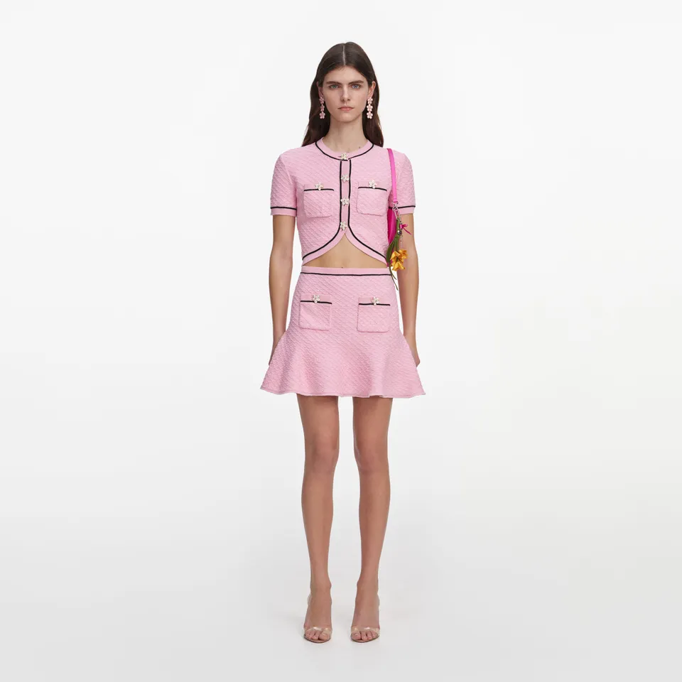 Self Portrait Pink Flower Knit Minirock Pink Waffle-Strick