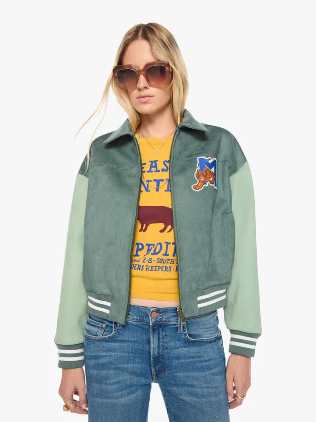 Mother The Oversized Letterman Jacke Grün Faux-Suede