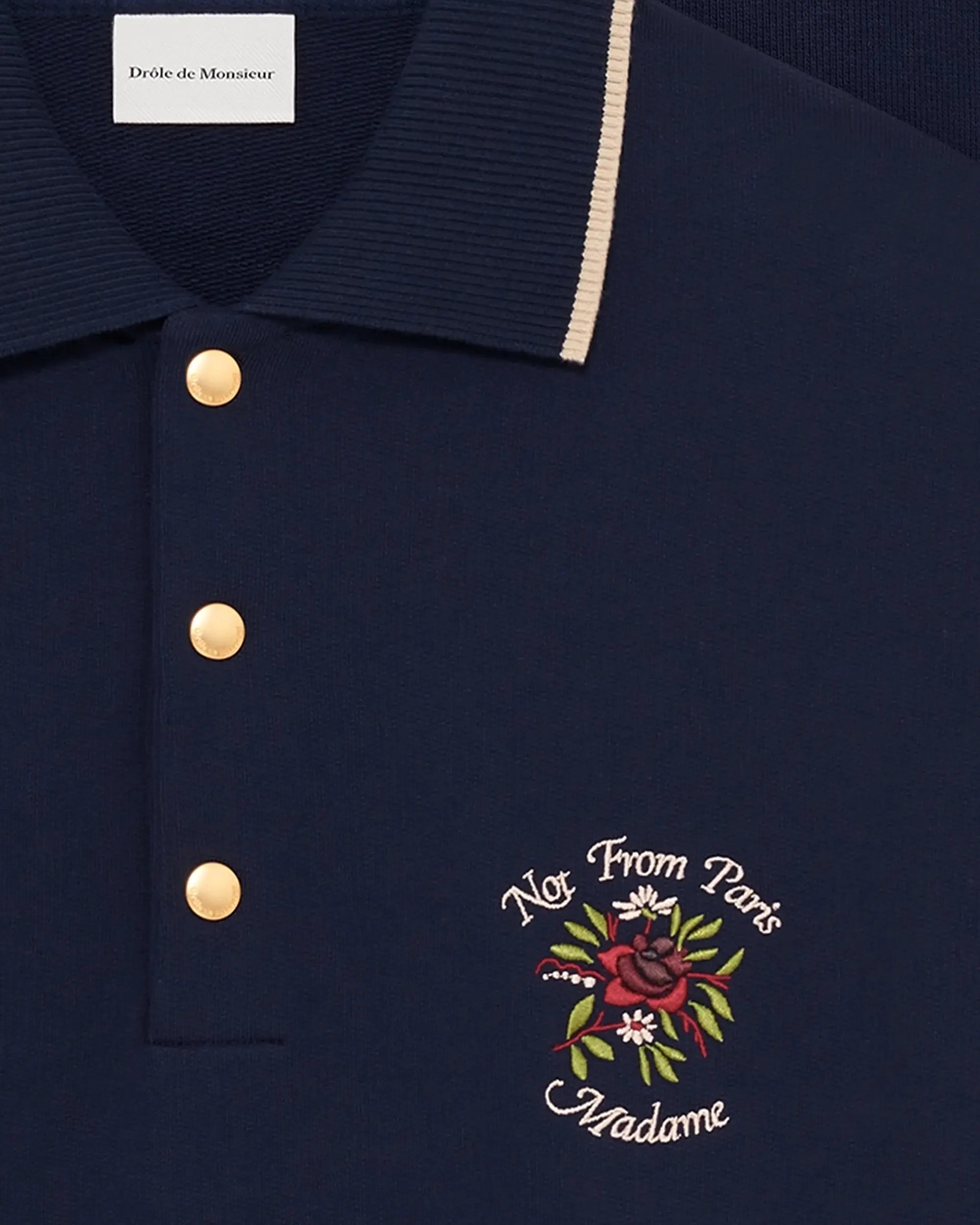 Drôle De Monsieur Polo Slogan Rose Poloshirt Navy Langarm