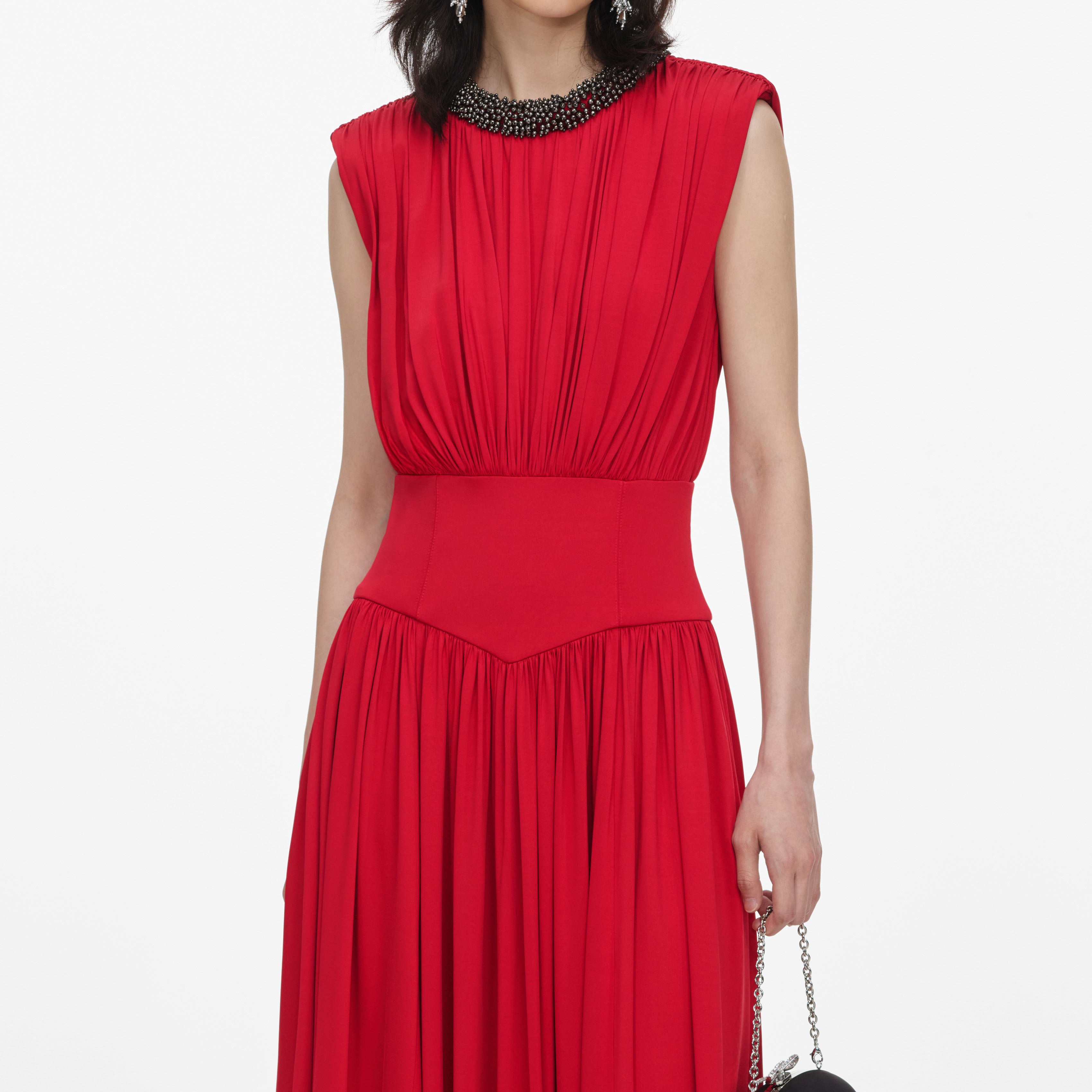 Self Portrait Jersey Midikleid Rot Asymmetrisch Abendkleid