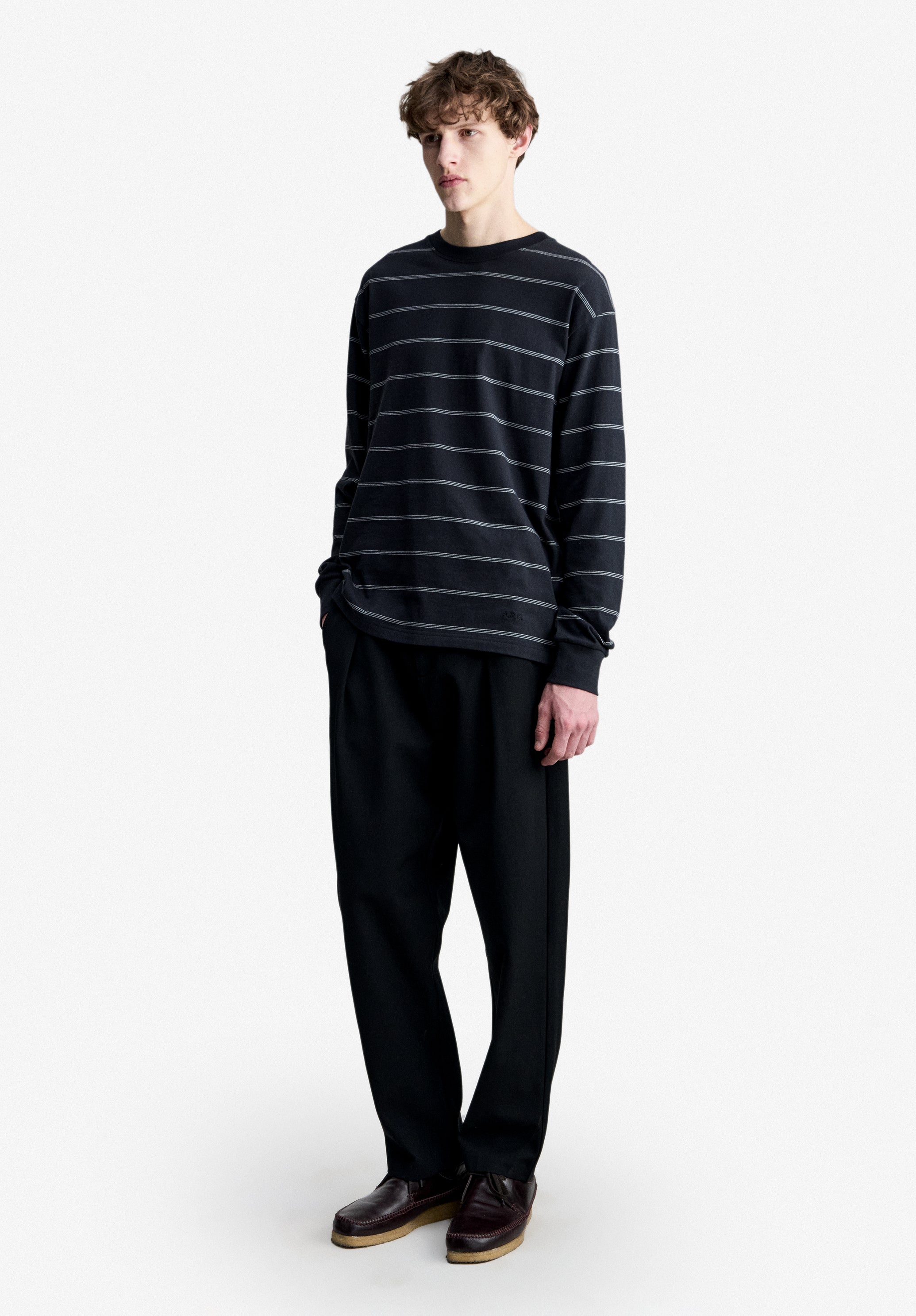 A.P.C. Langarm T-Shirt schwarz gestreift Bio-Baumwolle
