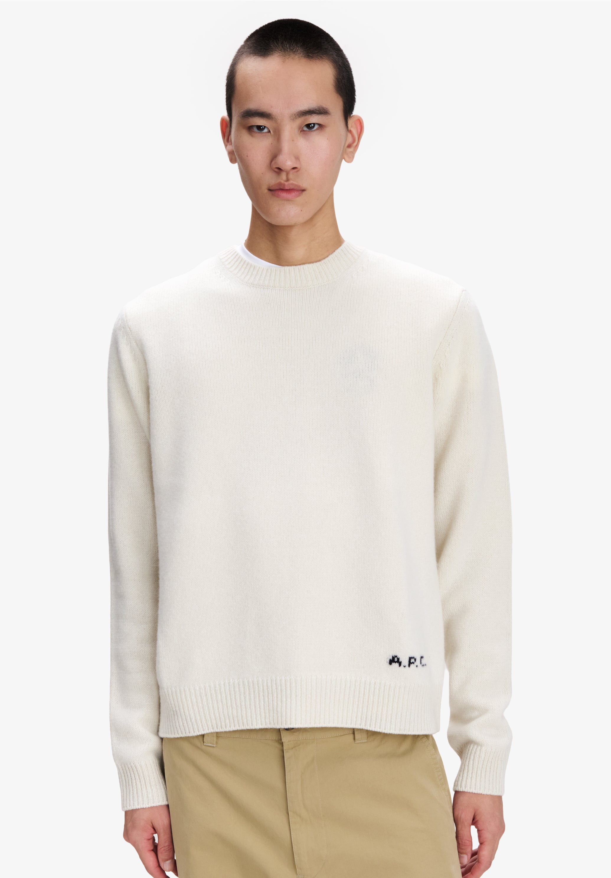 A.P.C. Pullover Wolle ecru Rundhals gerader Schnitt