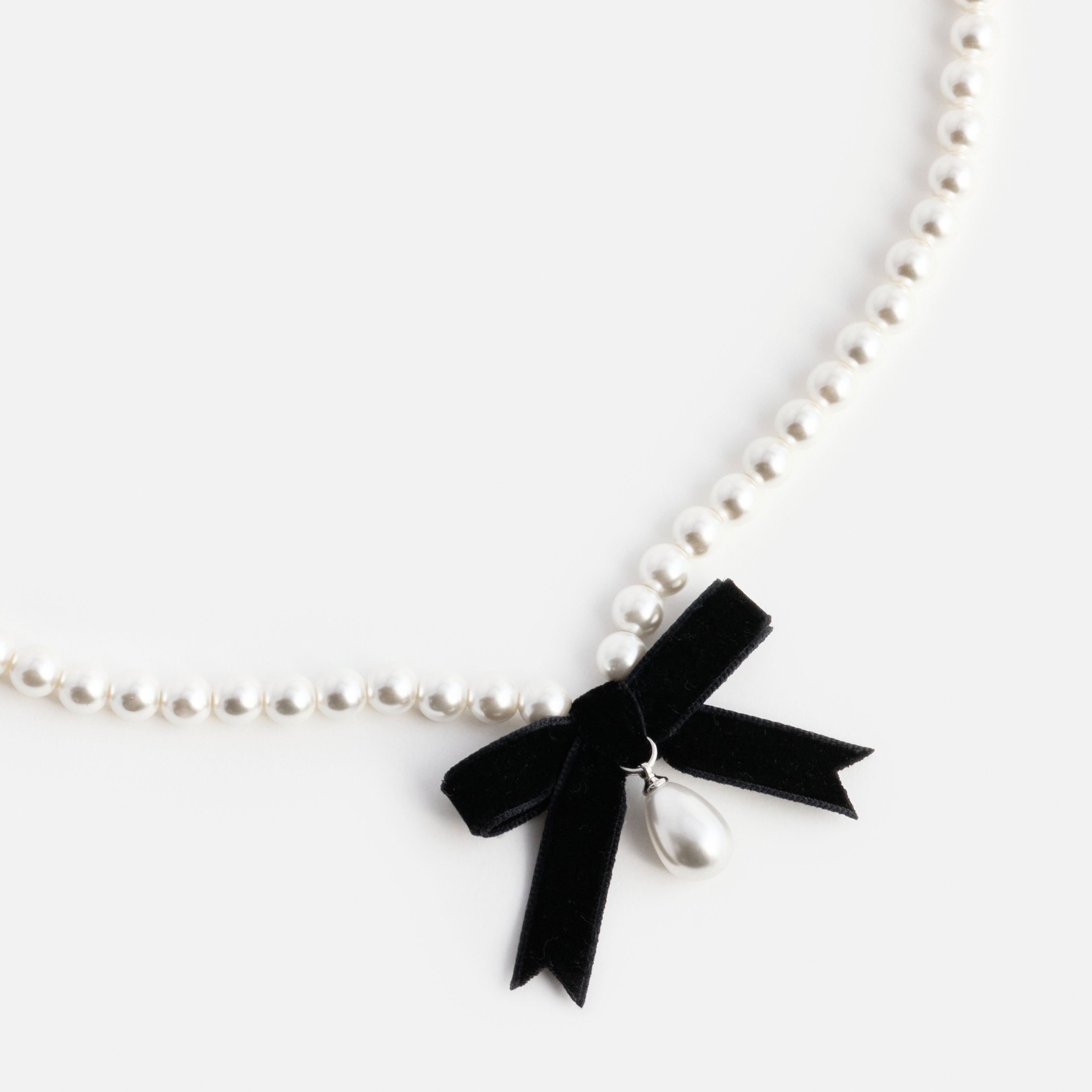 Self Portrait Black Bow Pearl Necklace Kette Schwarz Perlen One Size