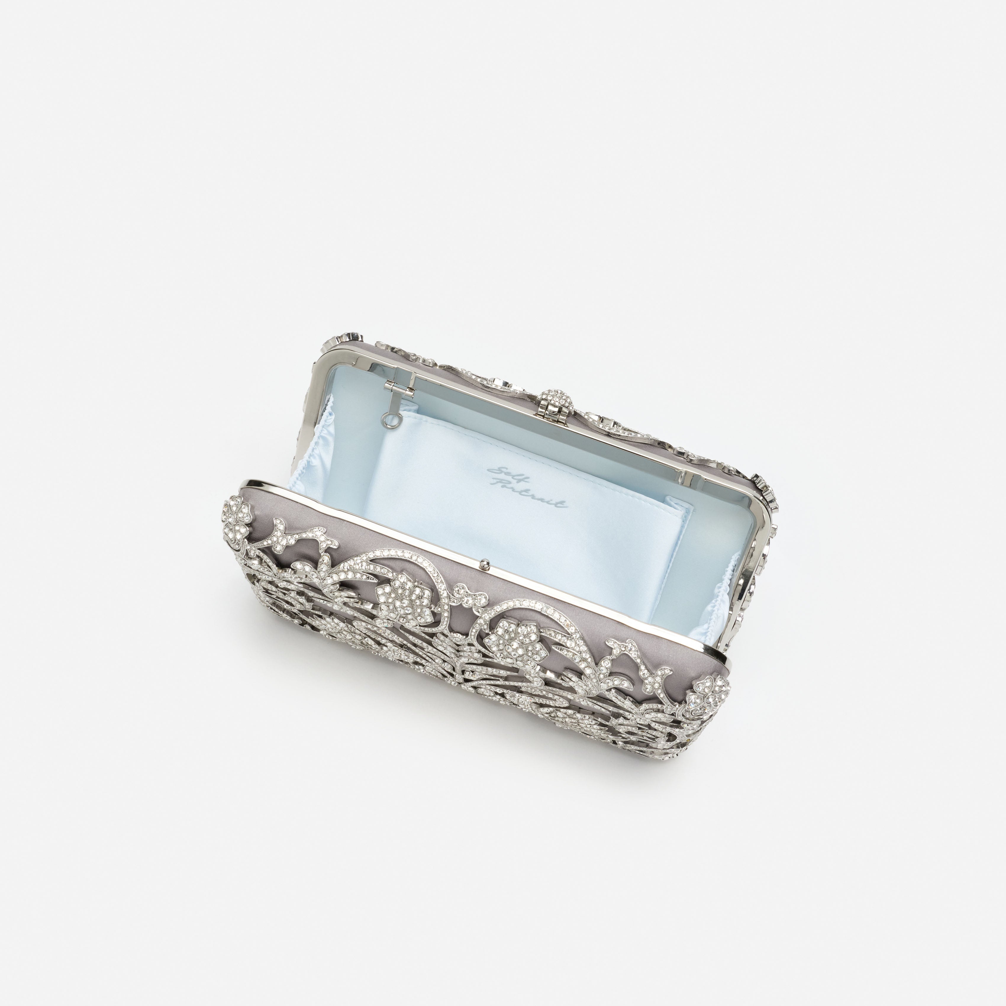 Self Portrait Handbags Clutch Silber Satin Kristall Schwan