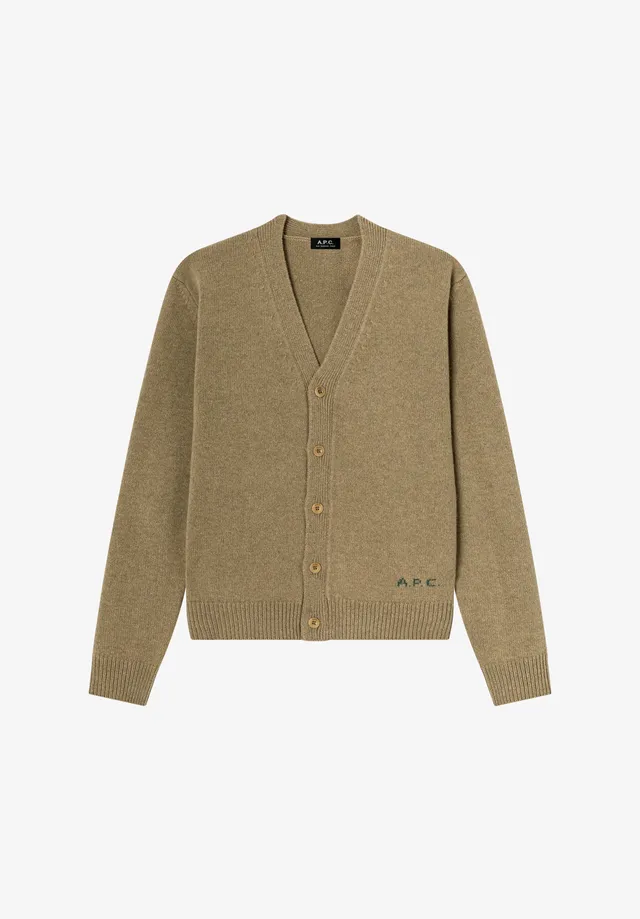 A.P.C. KNITWEAR Beiger Cardigan Wollcardigan V-Ausschnitt Wolle