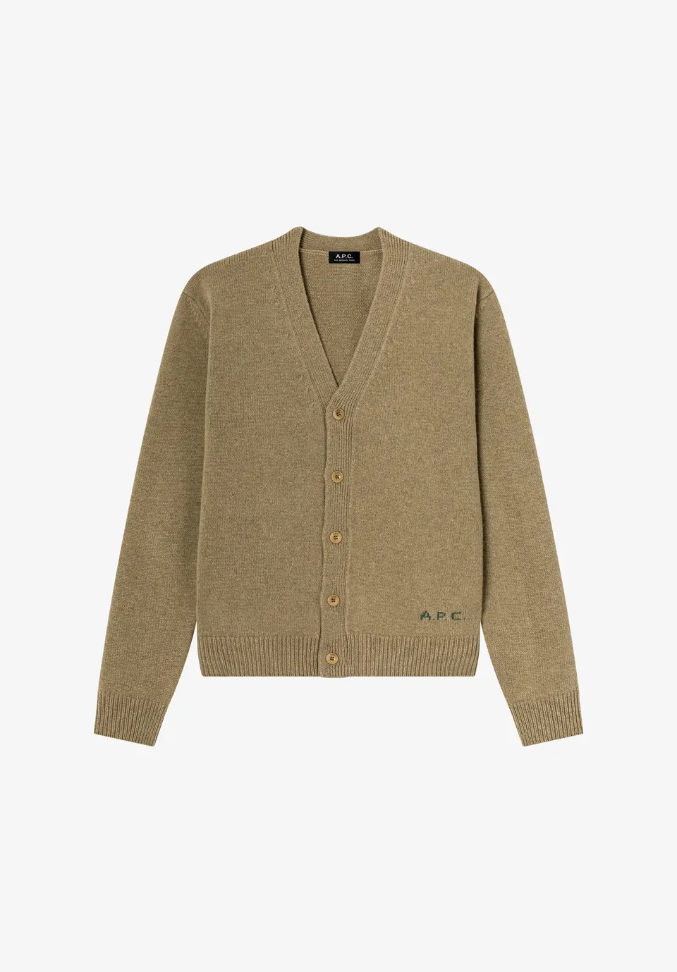 A.P.C. KNITWEAR Beiger Cardigan Wollcardigan V-Ausschnitt Wolle