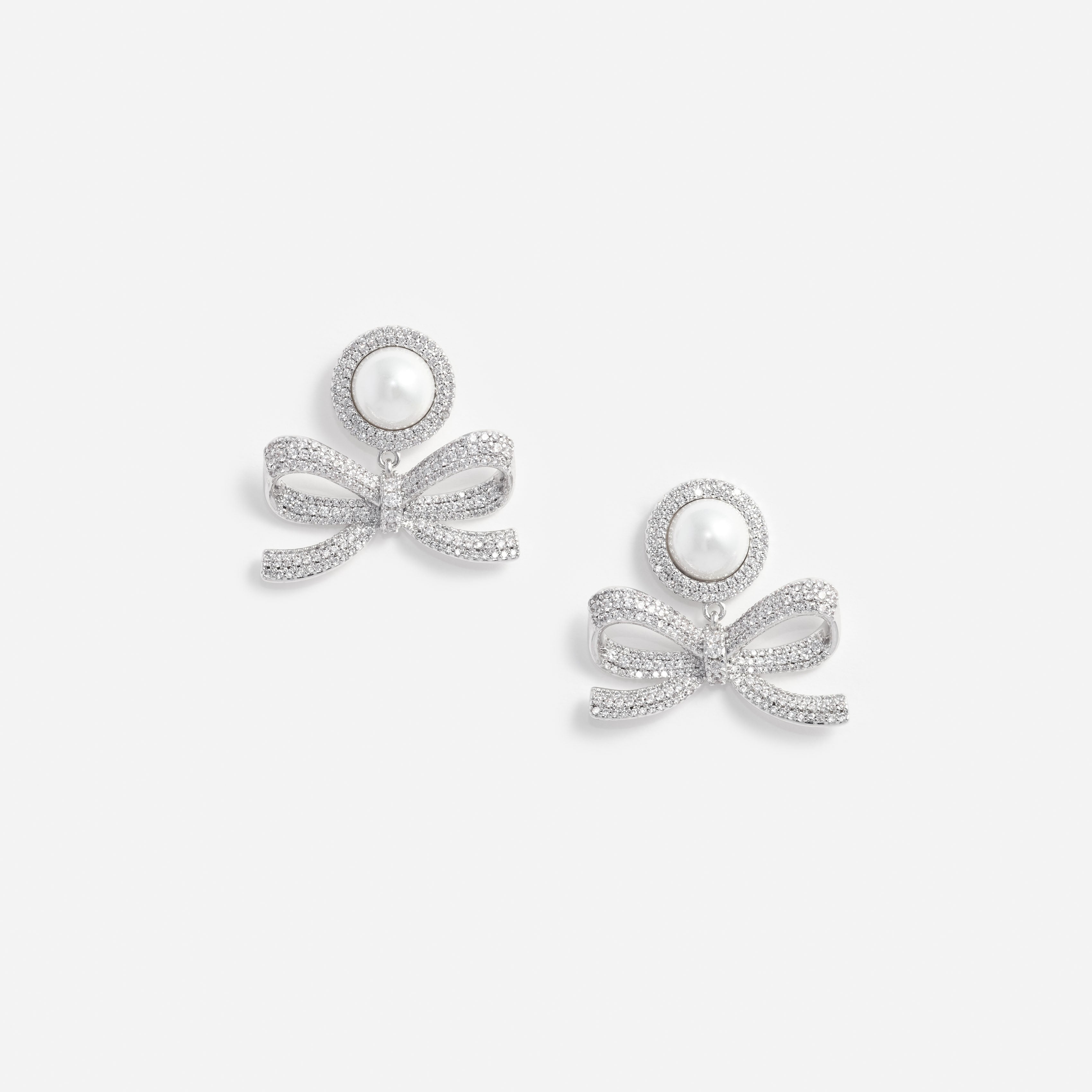Self Portrait Jewellery Silver Pearl Bow Drop Ohrringe Silber Perle